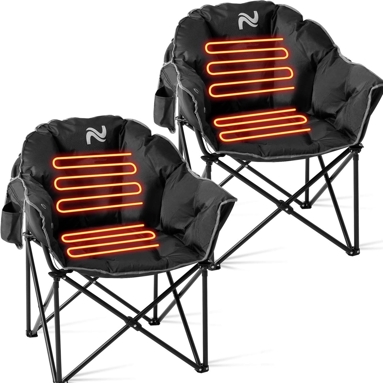 Oversized Heated Camping Chair with Padded Seat - Round Moon Saucer Folding Lawn Chair for Outdoor, Patio & Lounge - Portable Electric Heated Chair for Camping, Backyard & Tailgating - Perfect for Cold Weather Adventures & Relaxation