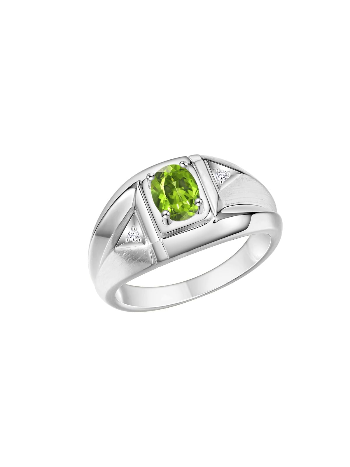 Rylos Men's Sterling Silver Classic Designer Ring - 6X4MM Oval Gemstone & Sparkling Diamond - Birthstone Rings for Men - Sizes 8-13 - Perfect for Weddings, Anniversaries & Gifts