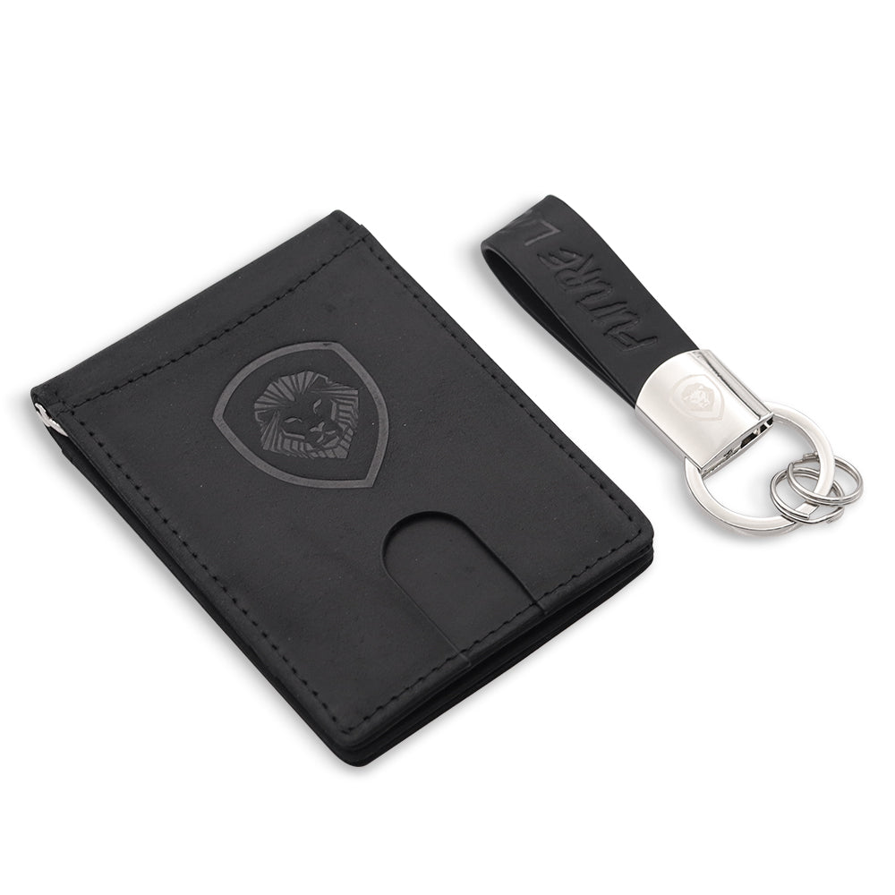 Premium Black Leather Wallet Keychain Set - RFID Blocking & Slim Design - Perfect for Men & Women - Ideal for Travel, Work, and Everyday Carry