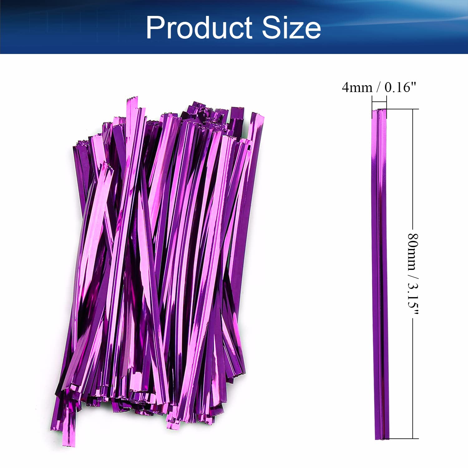 800Pcs 3 Inch Metallic Purple Bread Twist Ties for Candy Treat Bags, Party Gift Wrapping, Bakery Packaging - Bulk Food Storage & Organization Supplies