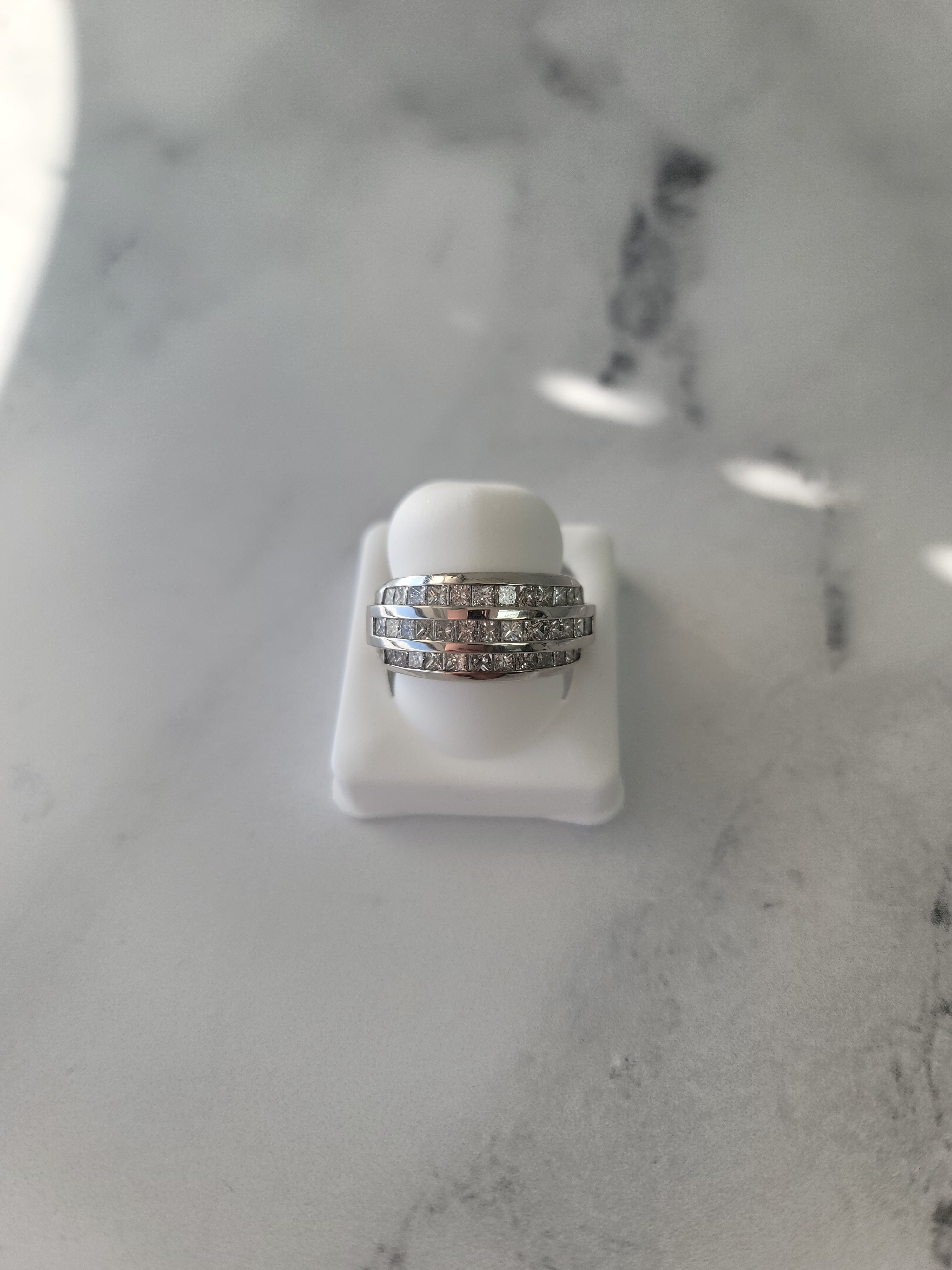 2.22ct Three Row Princess Cut Diamond Ring in 14k White Gold - Elegant Statement Jewelry for Weddings, Anniversaries & Special Occasions