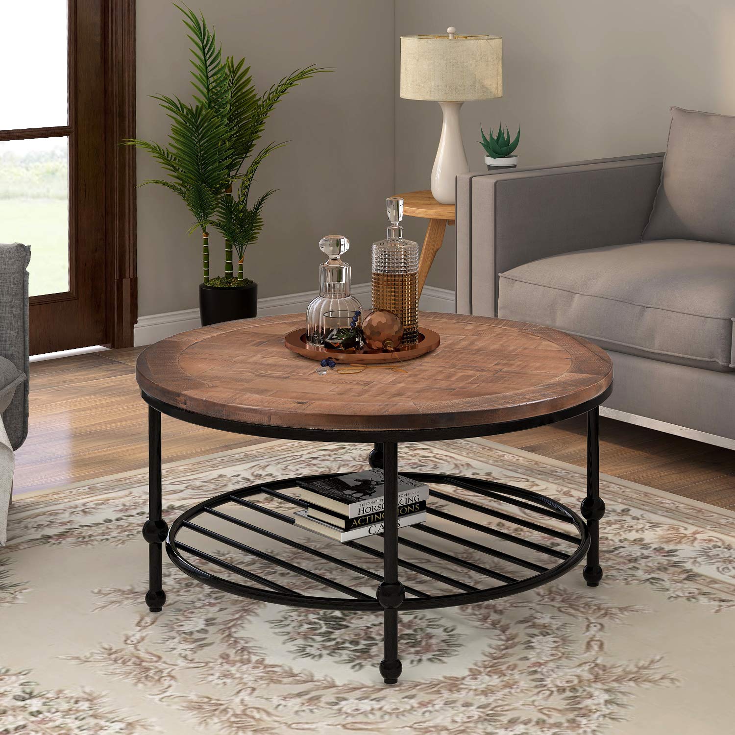 Round Wood Coffee Table with Storage Shelf - Easy Assembly Side Table for Sofa & Couch, Brown - Perfect for Living Room, Bedroom & Small Spaces