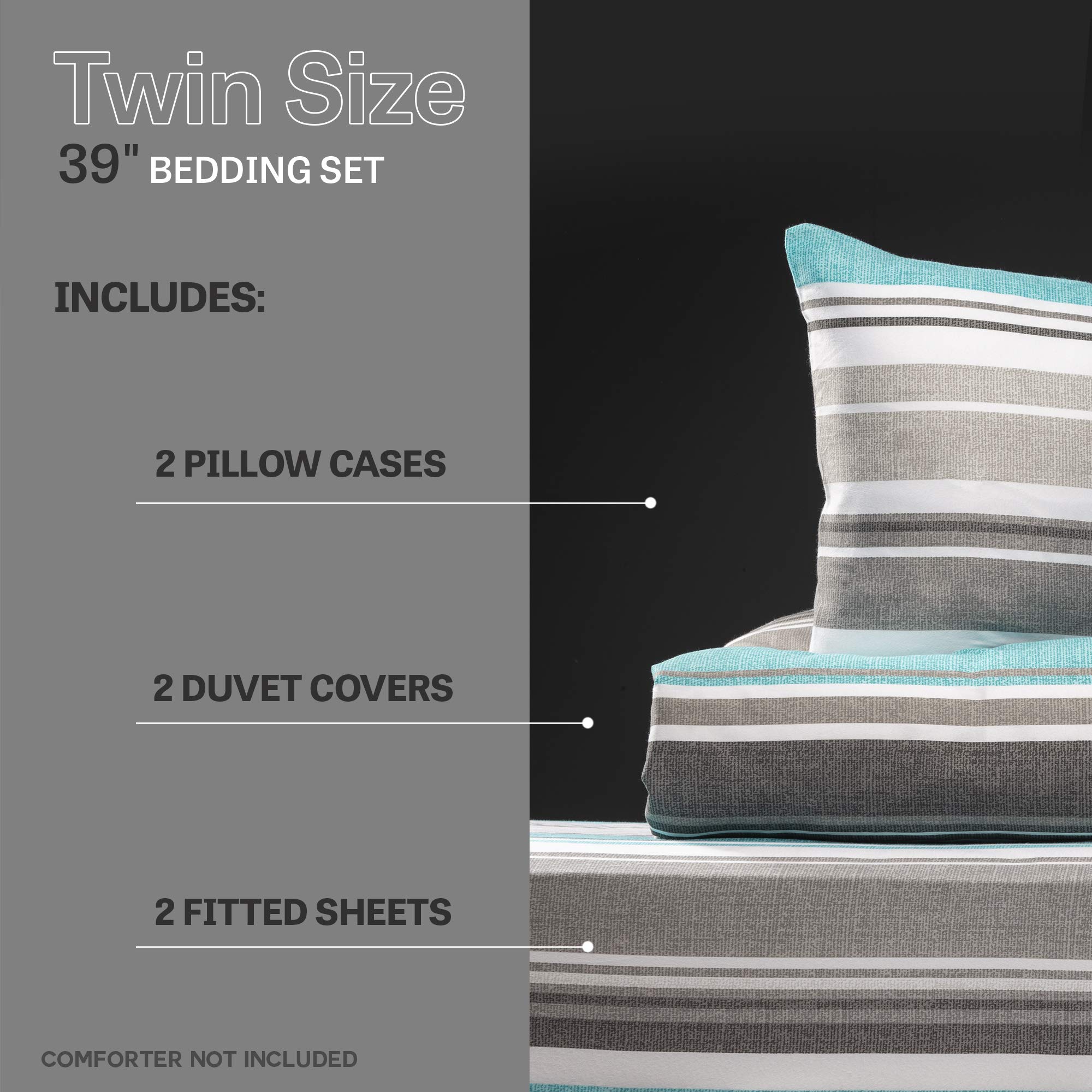 XLNT Twin Size Bedding Set - 6 Piece Duvet Cover, Comforter Cover, Bed Sheet & Pillowcases - Soft Cotton Blend, Machine Washable - Riptide Boston Blue Design - Perfect for Kids' Rooms, Guest Beds & Dorm Essentials