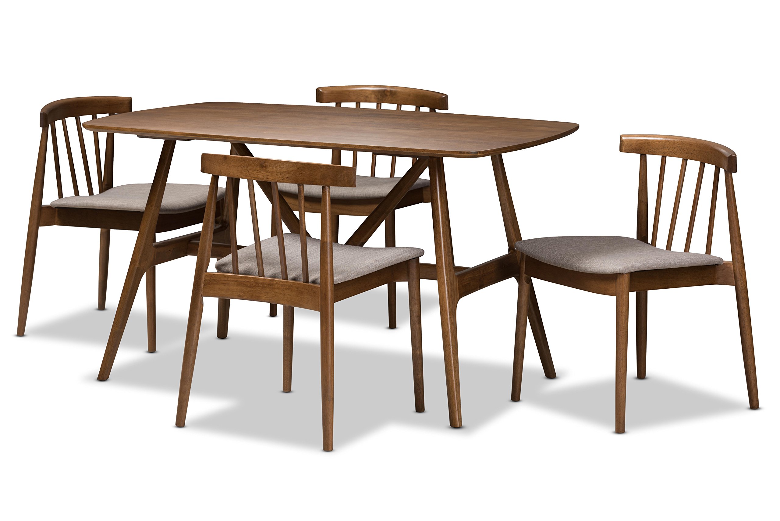 Baxton Studio Wyatt 5-Piece Dining Set - Solid Walnut Wood Table & Chairs for Modern Kitchen, Dining Room | Perfect for Family Meals & Entertaining Guests