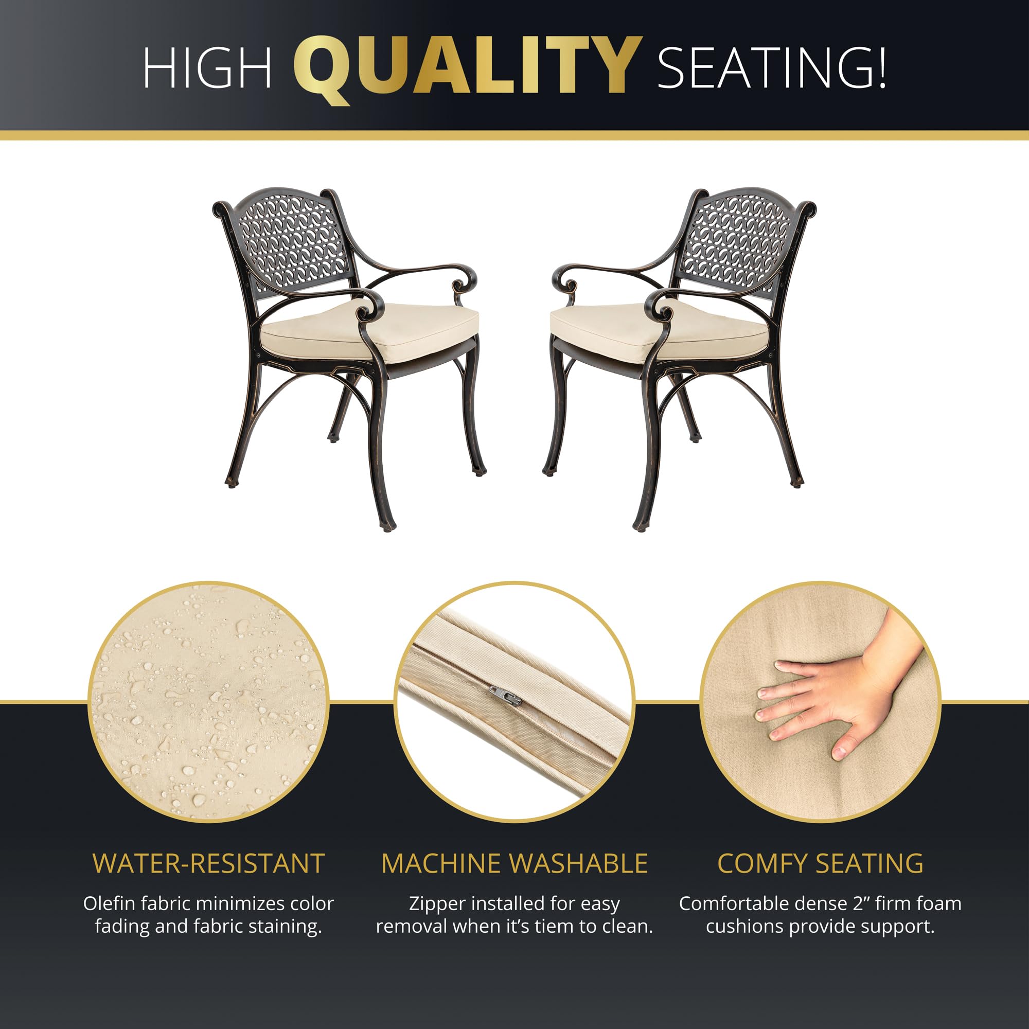 Premium 2-Piece Cast Aluminum Outdoor Patio Chairs Set with Cushions - Weather-Resistant Patio Seating for Garden, Poolside & Backyard Relaxation