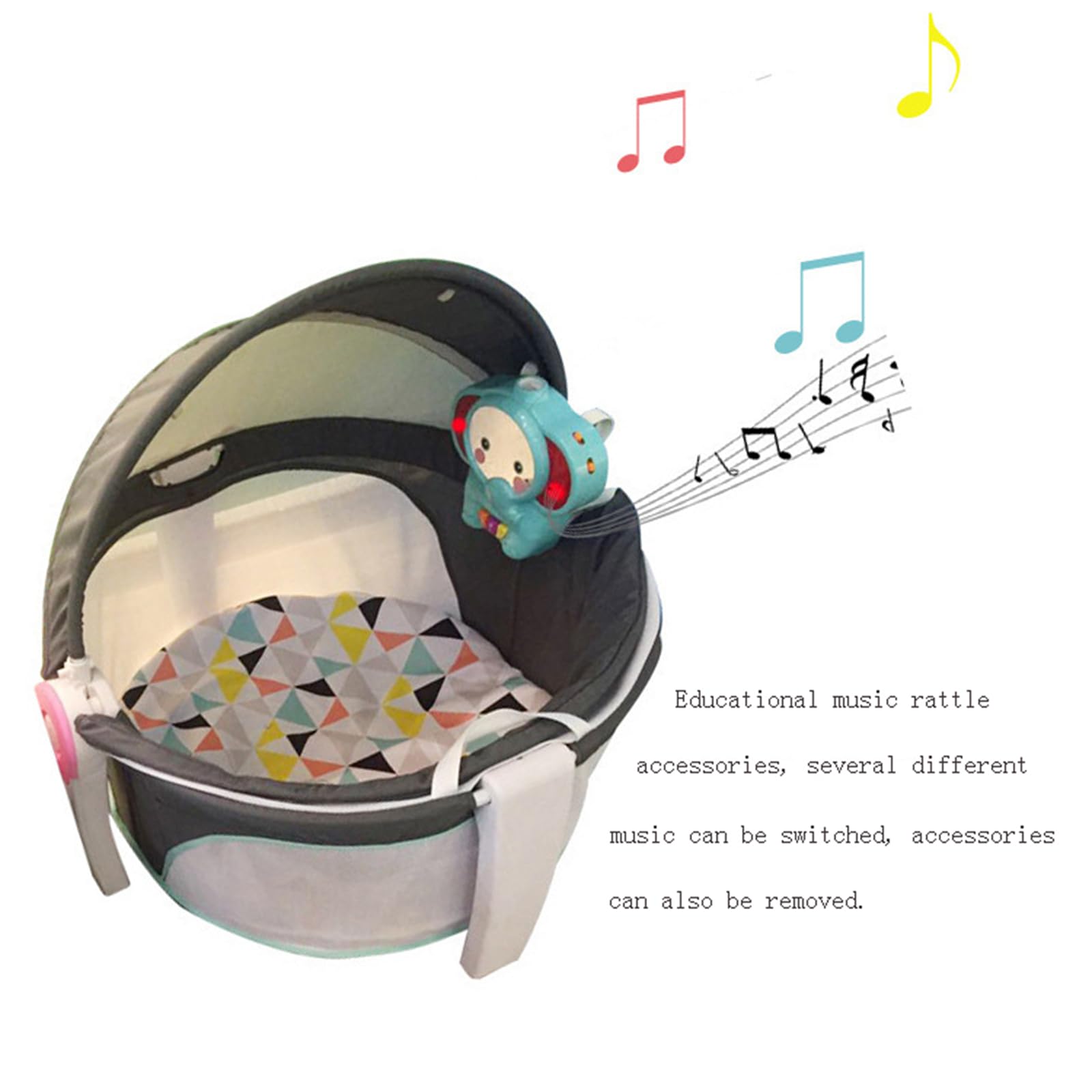 Portable Baby Swing Rocker with Music & Canopy - Foldable Infant Bassinet Crib with Mattress for Newborns - Indoor & Outdoor Use - Perfect for Nursery, Travel, and Playtime
