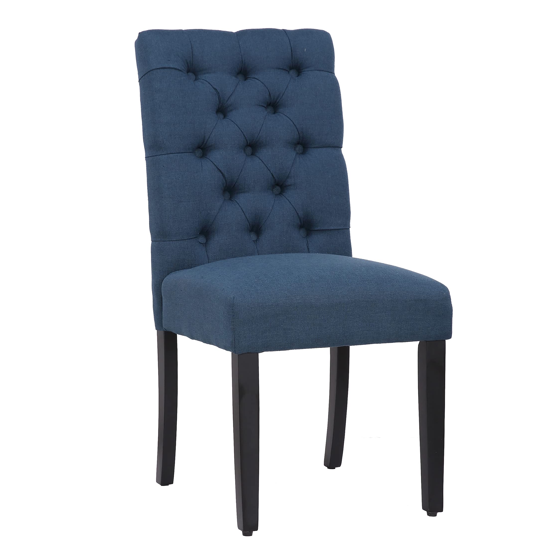 WestinTrends Hayes Tufted Dining Chairs - Set of 2 Blue Linen Fabric Upholstered Kitchen Chairs with Solid Wood Legs for Dining Room, Kitchen, Breakfast Nook & Home Decor