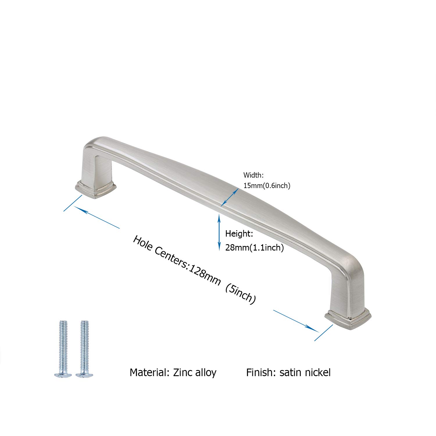 HD8791SNB Brushed Nickel Kitchen Cabinet Handles - 5 Inch Hole Centers, Solid Drawer Pulls (25 Pack) - Durable Cupboard Handles for Modern Kitchens, Bathrooms & Office Cabinets