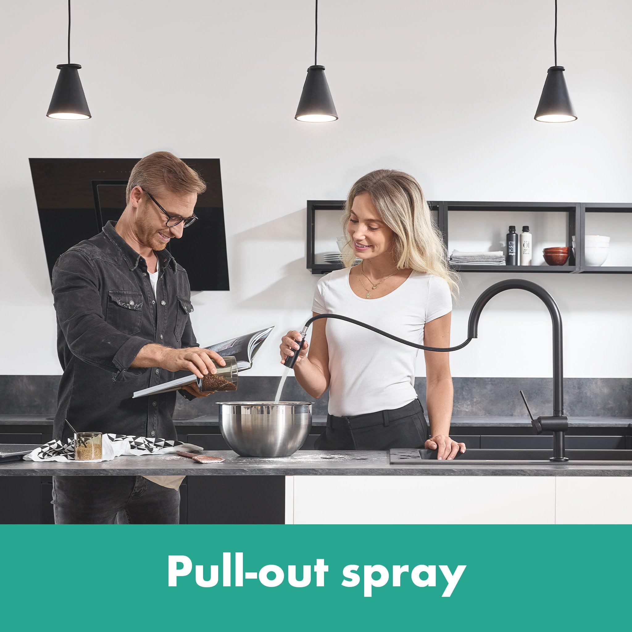 Hansgrohe Talis N Black High Arc Kitchen Faucet with Pull Down Sprayer - Matte Black for Modern Kitchens