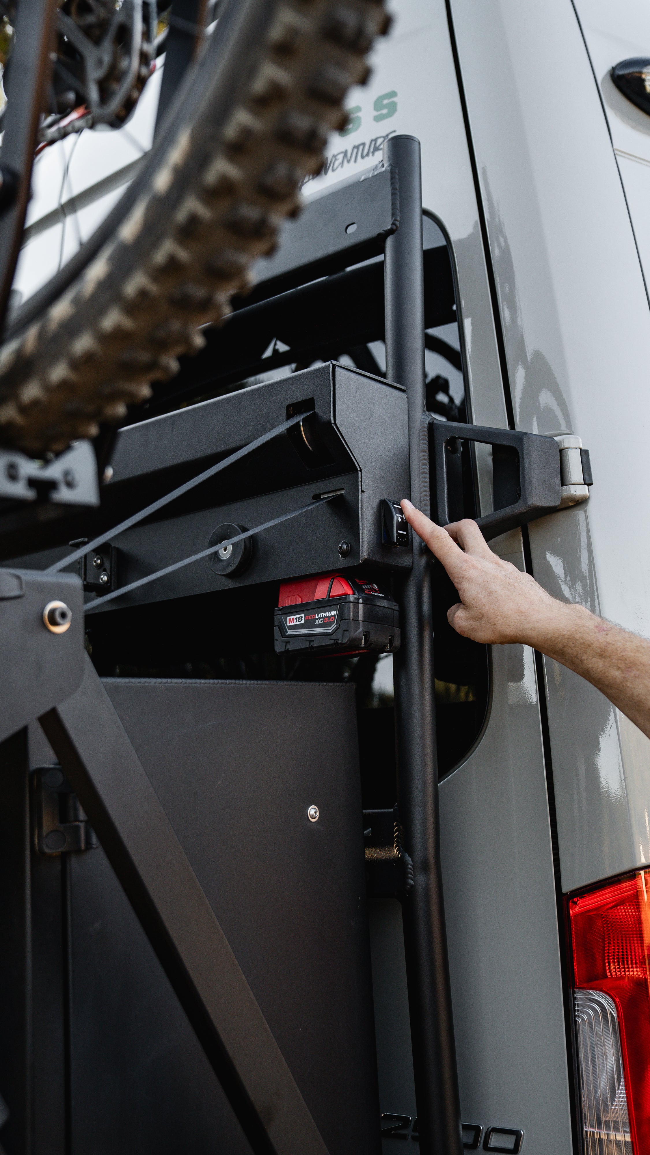 Aluminess 2019+ Mercedes Sprinter PowerLift Bike Rack - Heavy Duty Motorcycle Carrier for Sprinter Vans | Perfect for Adventure Travel & Off-Road Camping