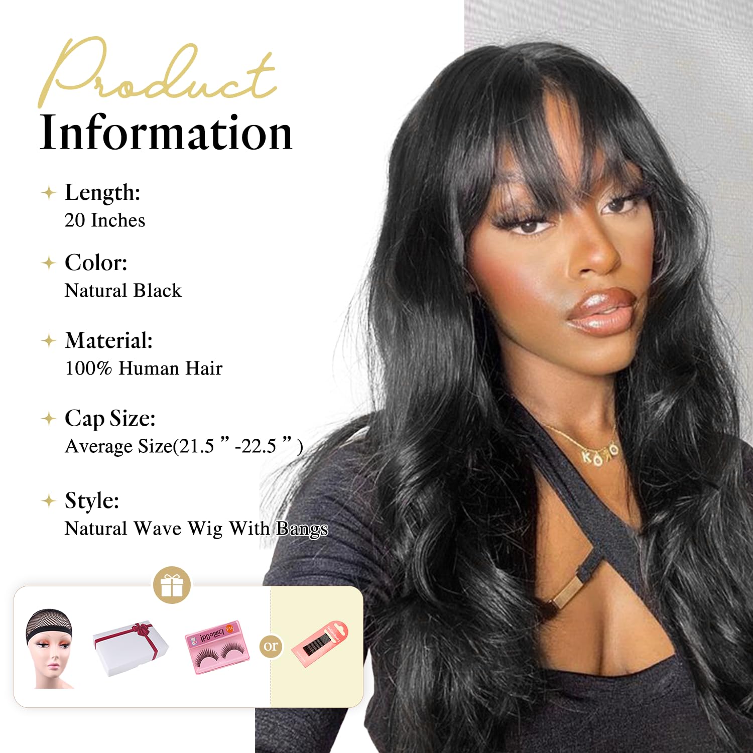 WIGER 20 Inch Natural Wave Human Hair Wig with Bangs - Brazilian Virgin Hair, Glueless Lace Front Wig for Black Women - Realistic Hairline, Loose Wavy Curly Style (Lace Scalp) - Perfect for Daily Wear, Cosplay & Special Occasions