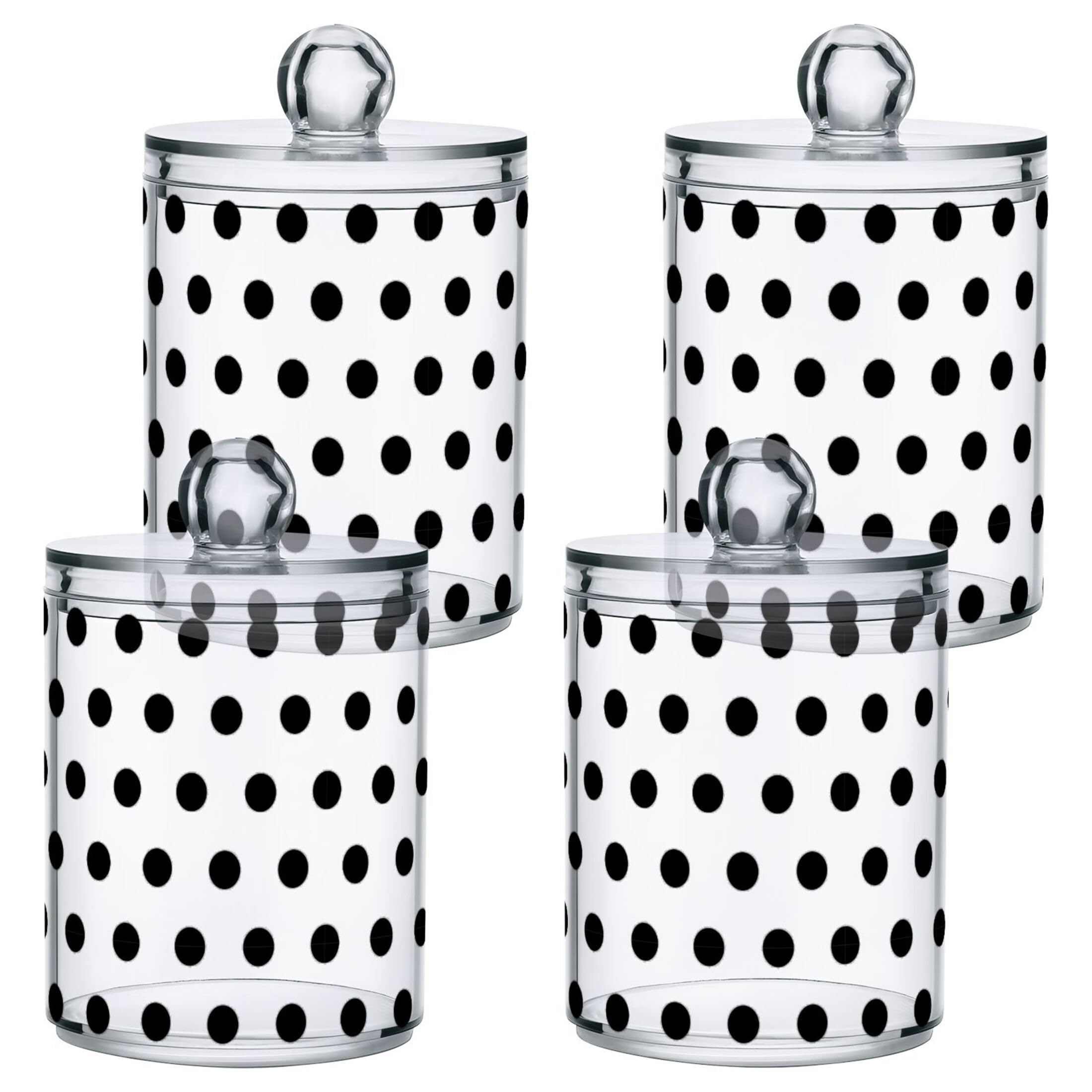 4-Pack Black Plastic Q-Tip Holders & Bathroom Organizers - Storage Canisters for Cotton Balls, Swabs, Pads & Dental Floss - Apothecary Jars for Vanity & Countertop Organization - Perfect for Bathroom, Salon, and Makeup Station Storage