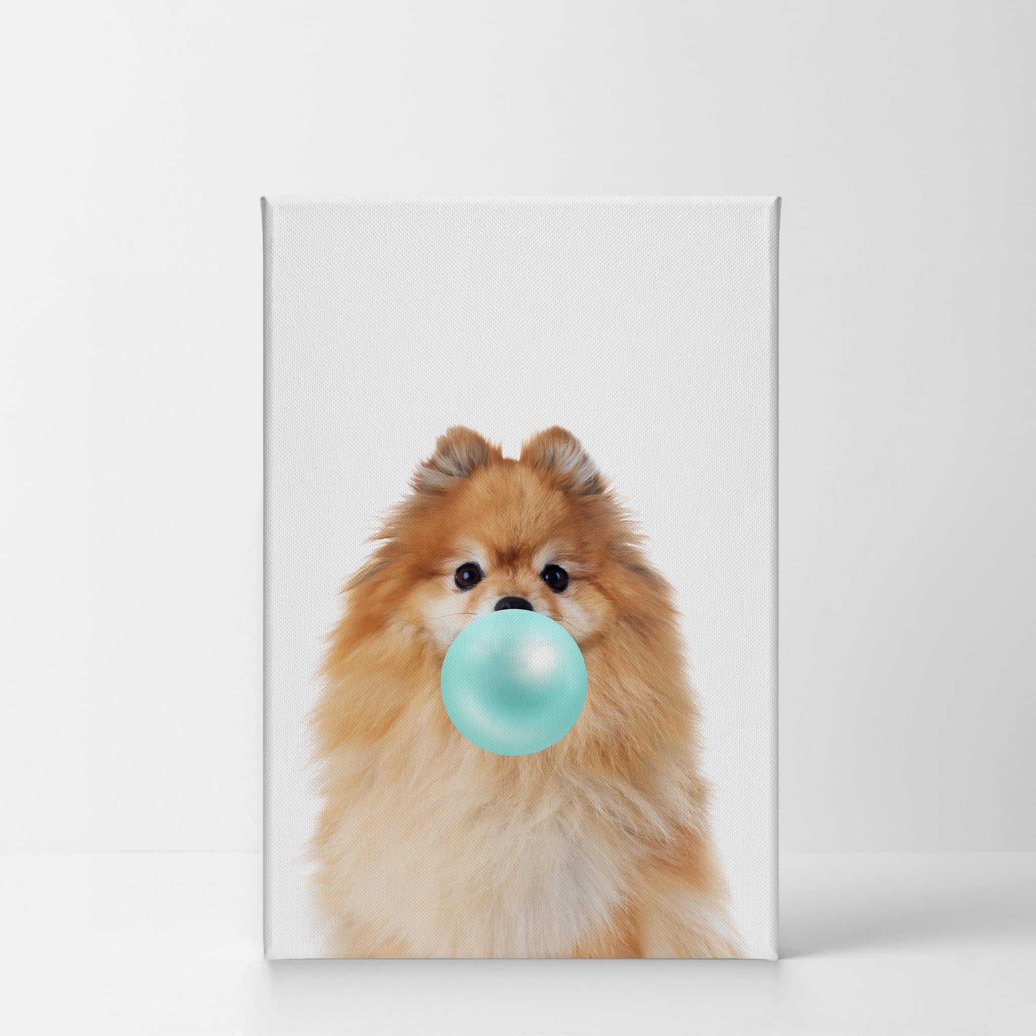 Pomeranian Dog Chewing Bubble Gum Canvas Wall Art Print - 36x24 Inch Pet Lover Gift, Pop Animal Art for Office, Living Room, Bedroom & Nursery Decor | Funny Dog Portrait Home Decoration