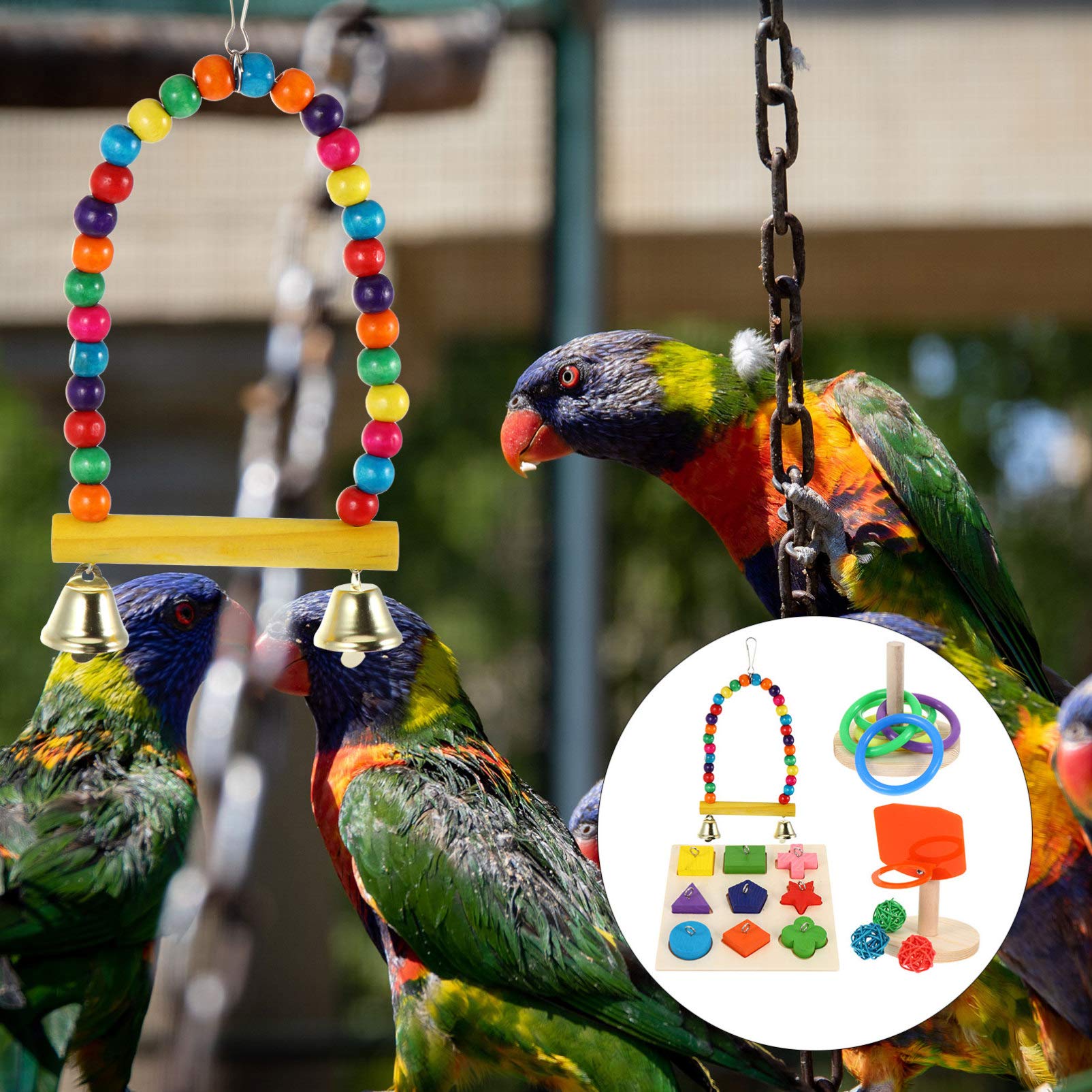 4 Sets Parrot Foraging Toys - Bird Training Kit with Block Puzzle, Swing Perch & Tabletop Toys - Intelligence Development & Trick Training for Parakeets, Cockatiels, Lovebirds - Perfect for Cage Enrichment & Playtime