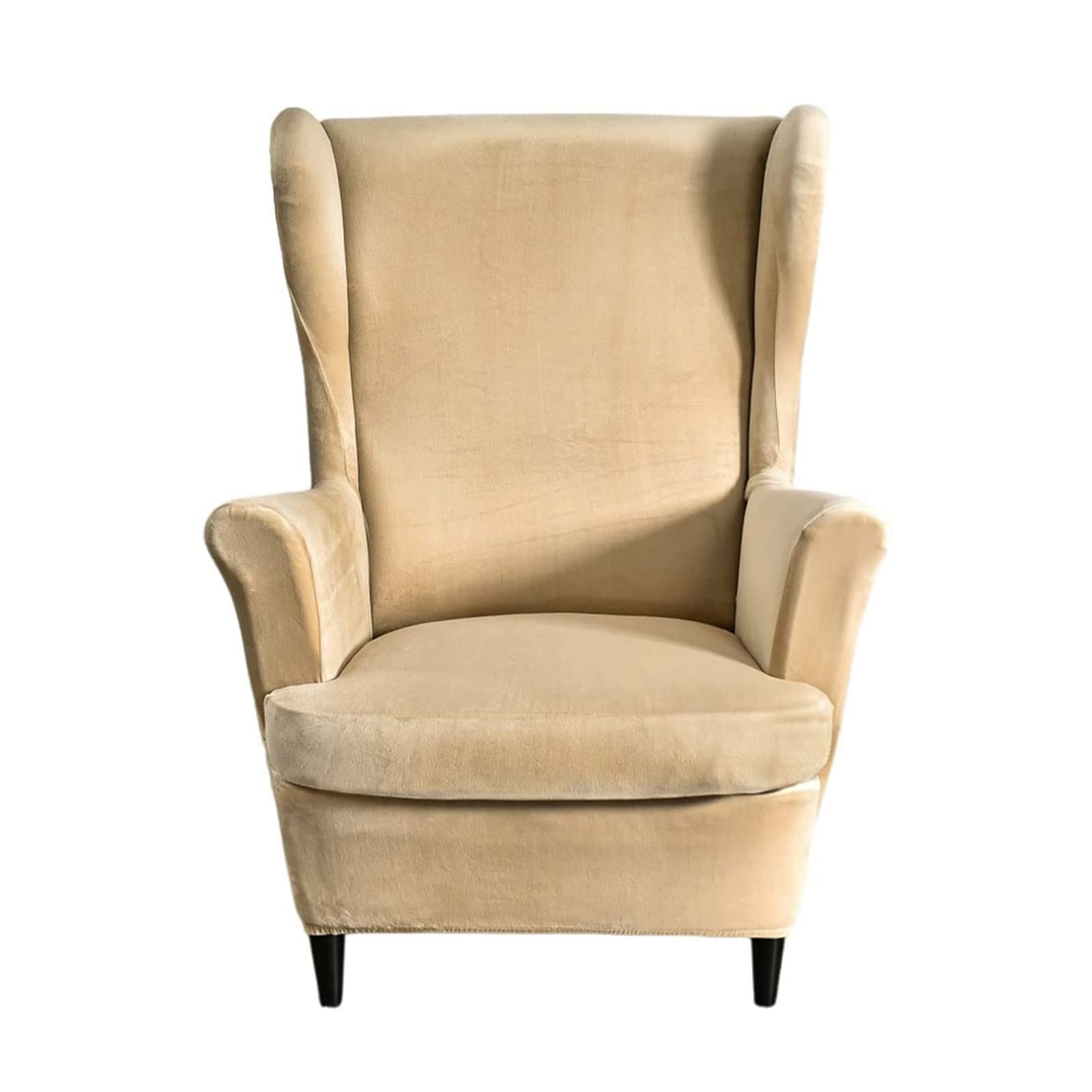 Premium Stretch Velvet Wingback Chair Covers 2-Pack - Soft Plush Slipcovers with Elastic Bottom for Armchairs & Sofas - Beige Furniture Protectors for Living Room, Bedroom, Office & Reading Nook