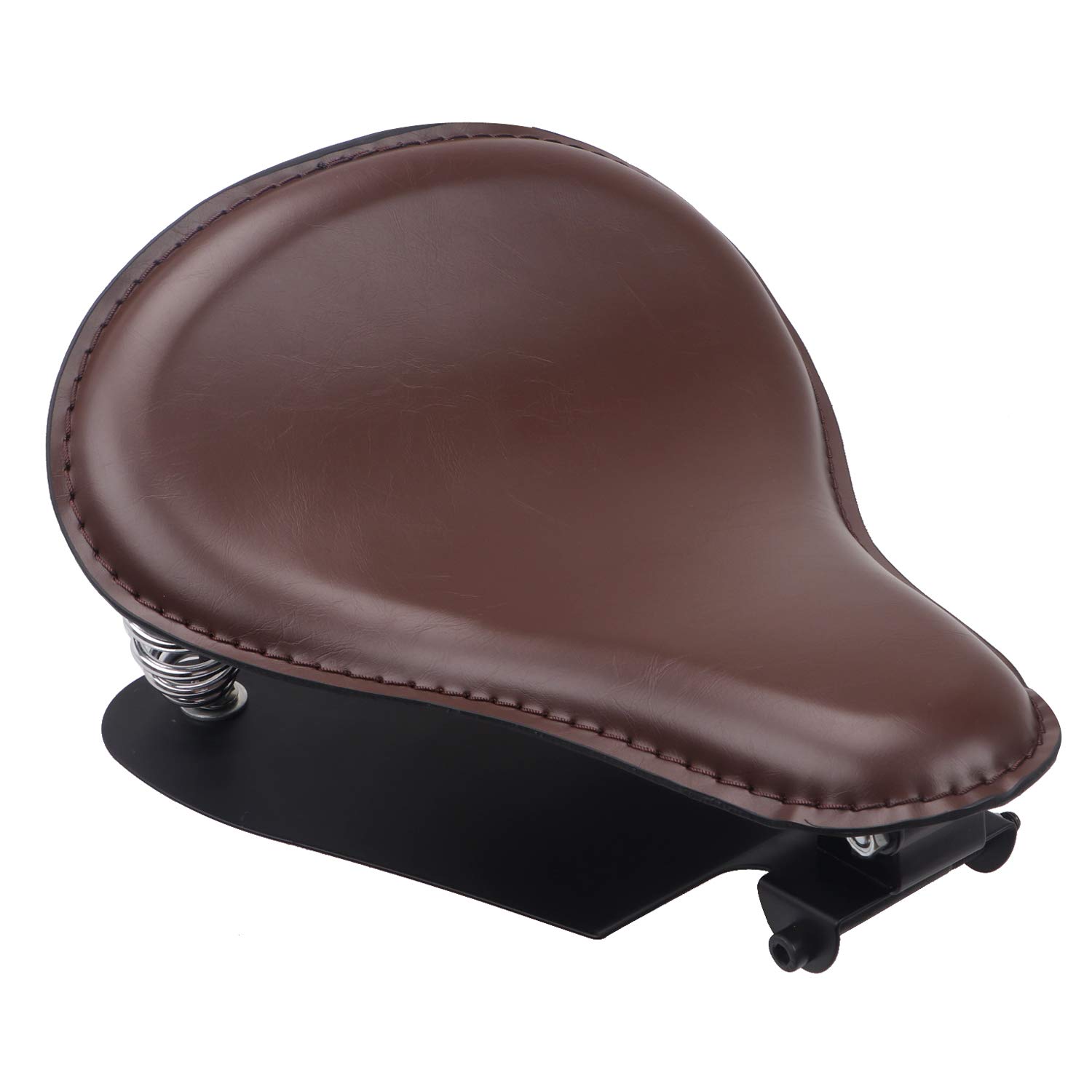 Brown 3 Inch Leather Driver Large Slim Solo Seat with Spring Bracket Kit for Harley Sportster XL 1200 883 48 Chopper Bobber Custom - Comfortable Motorcycle Seat Upgrade for Long Rides & Cruising