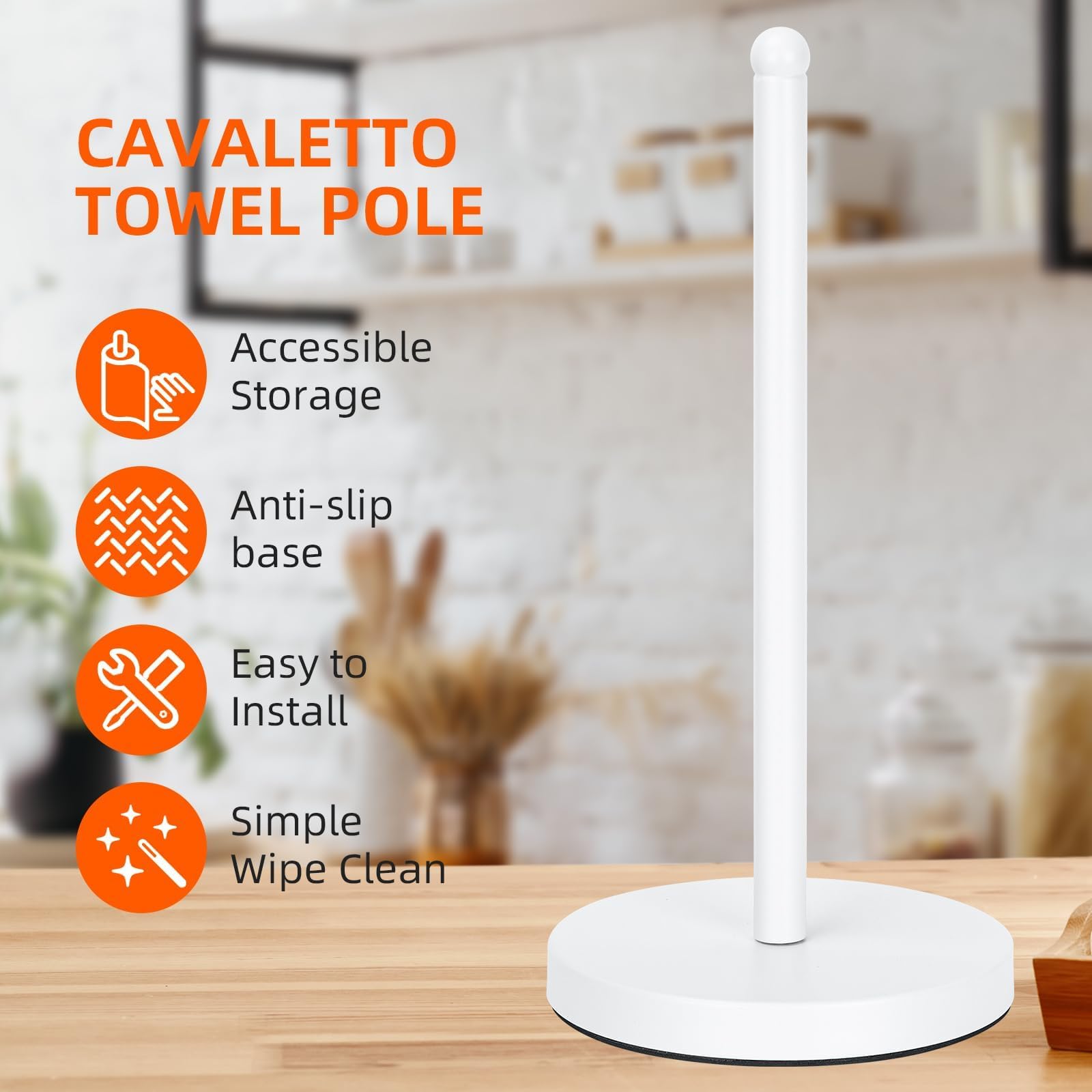 Weighted White Paper Towel Holder Stand for Kitchen & Bathroom - Free Standing Countertop Towel Rack with Non-Slip Base (A075) | Perfect for Home, Office, and Restaurant Use