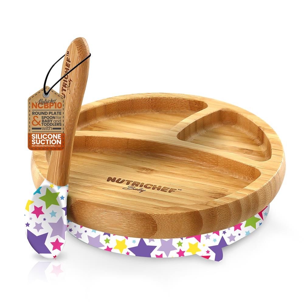 Eco-Friendly Silicone Bamboo Baby Plate & Spoon Set - BPA-Free, Non-Slip Toddler Feeding Dish with Spoon - Perfect for Home, Travel & Daycare Use