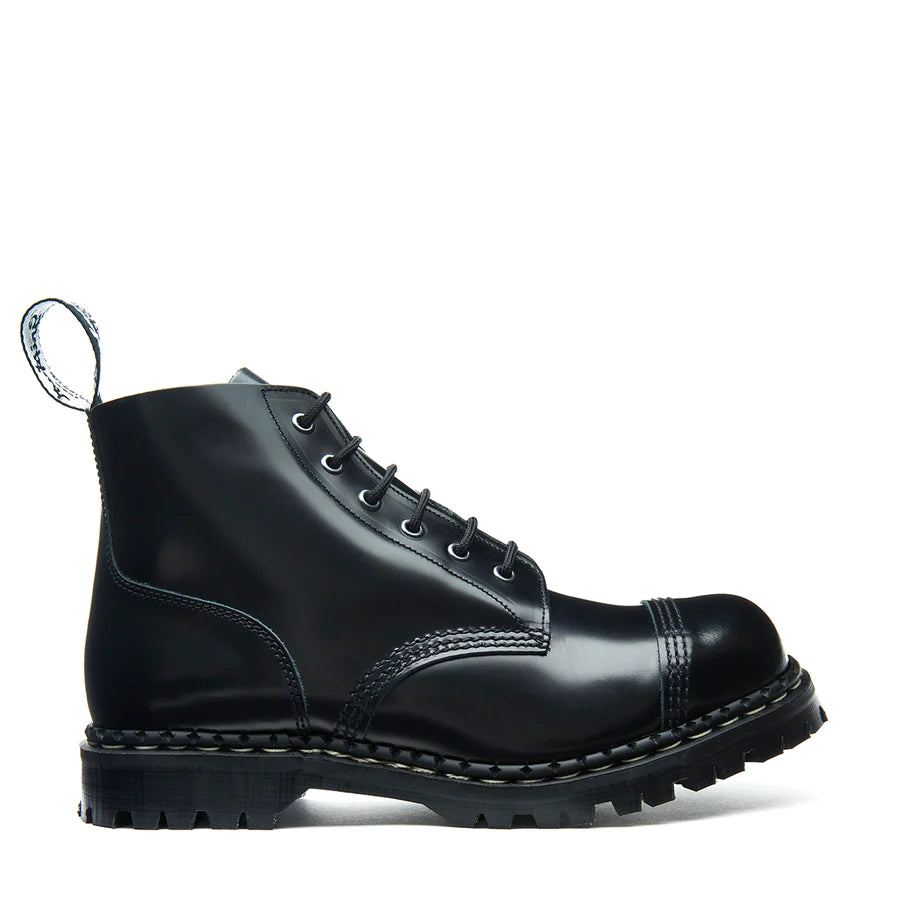 GRIPFAST Black Hi Shine 6 Eye Steel Toe Derby Work Boots for Men - Slip Resistant & Safety Toe Protection for Construction, Warehouse & Industrial Work