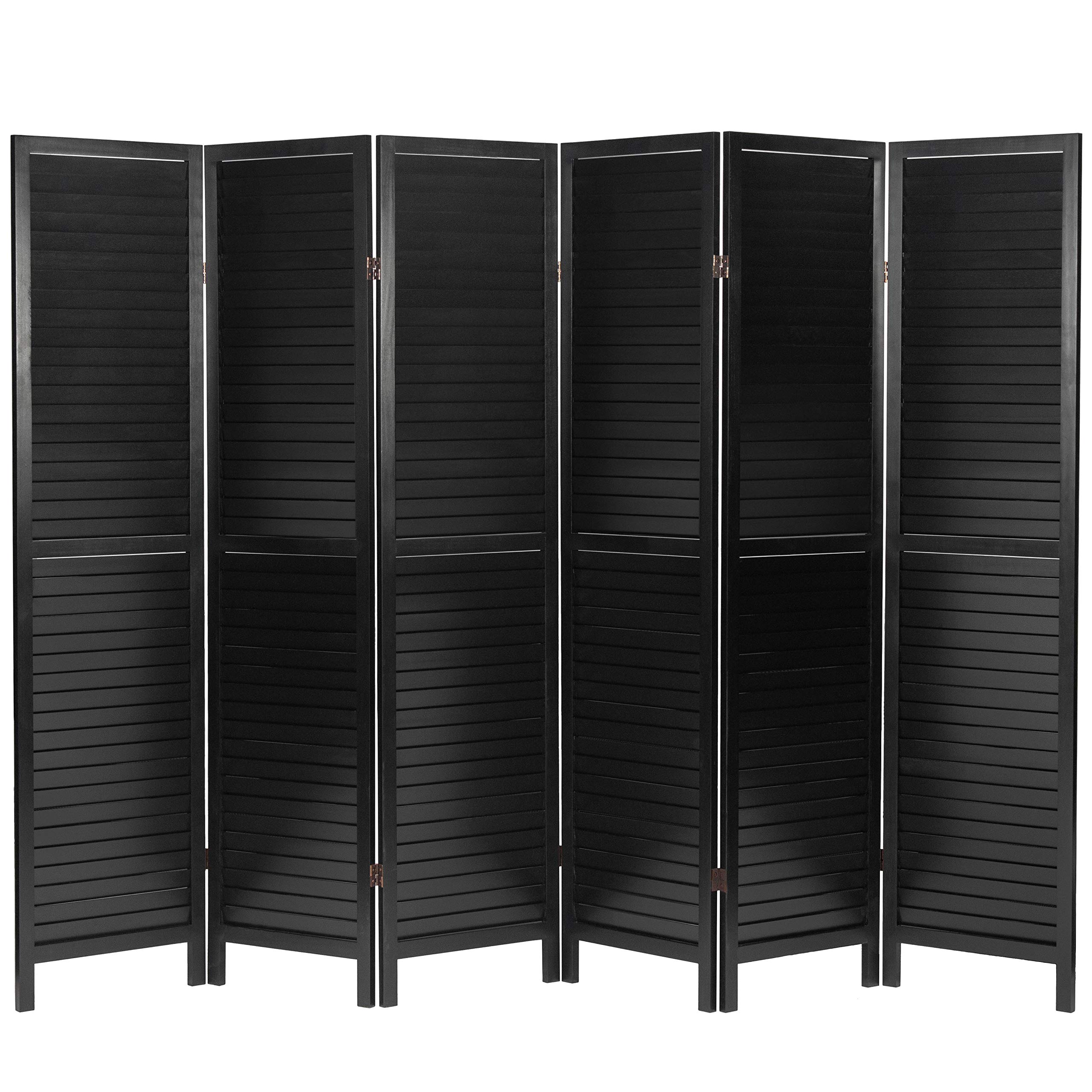 6 ft. Tall Black Wooden Louvered Room Divider - 6 Panel Folding Privacy Screen for Home Office, Living Room & Bedroom Separation - Red Lantern Design Home Decor