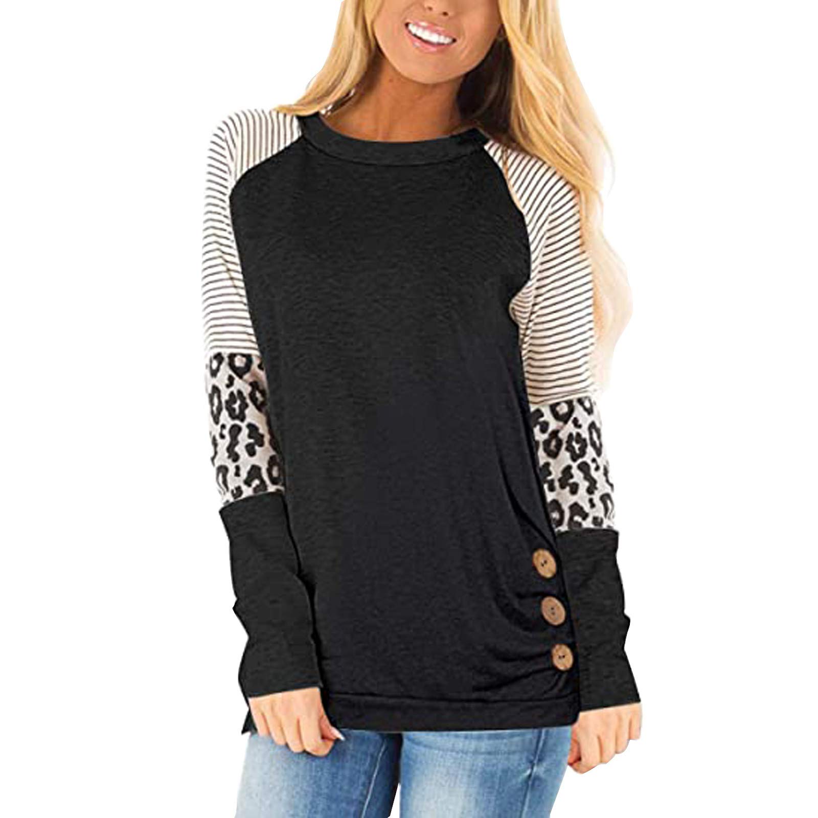 Forthery Women's 3/4 Sleeve Striped Patchwork Blouse Tunic Top - Casual Office Wear & Spring Summer Fashion Shirt