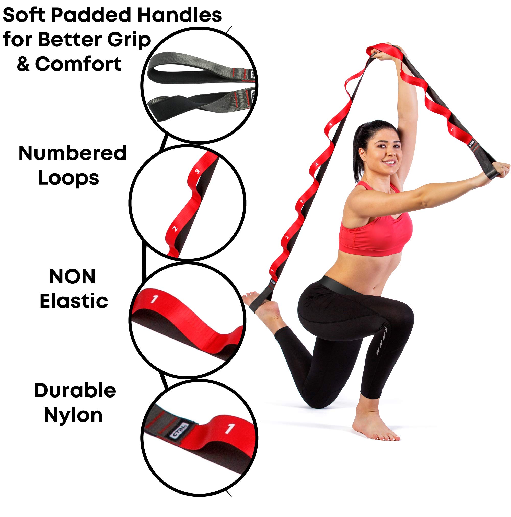 Premium Non-Elastic Stretching Strap with Loops - Physical Therapy & Yoga Stretch Band for Flexibility Training, Exercise Equipment for Hamstring, Leg & Fascia Stretching - Ideal for Home Workouts, Gym, Pilates & Rehabilitation