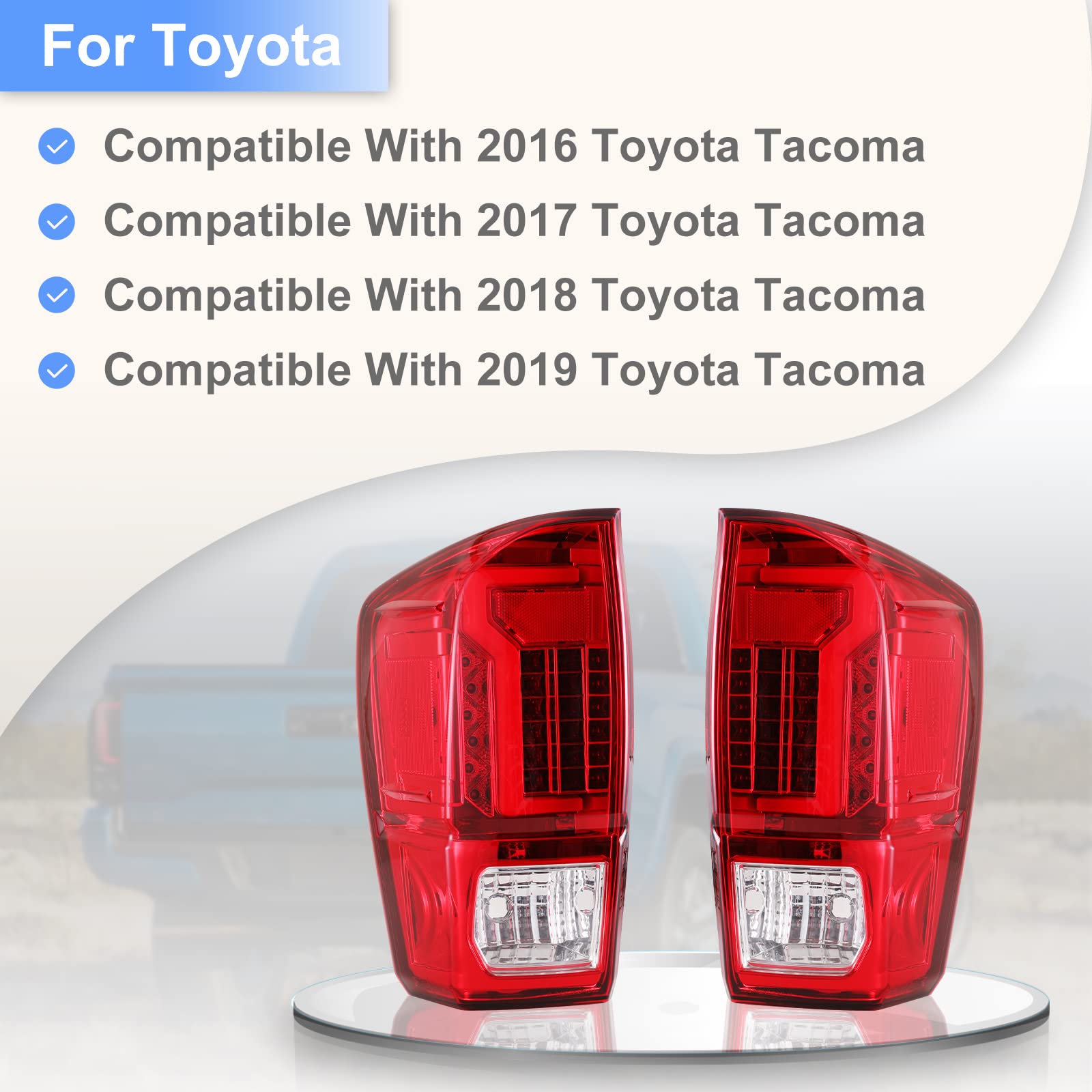 ROXX LED Tail Lights for 2016-2022 Toyota Tacoma - Black/Red Lens Tube Bar Taillights | Waterproof & Durable Replacement | Perfect for Off-Roading, Night Driving & Custom Truck Upgrades