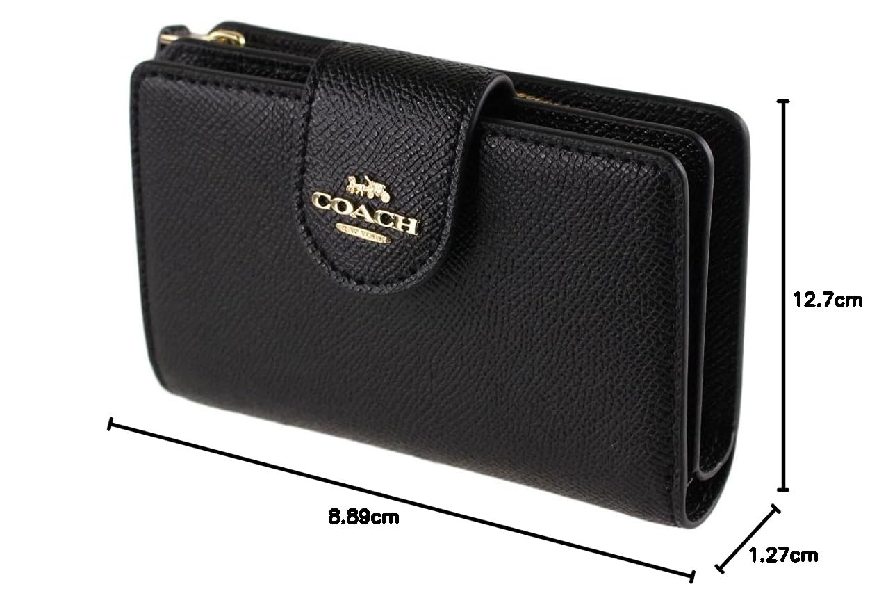 COACH Women's Medium Leather Corner Zip Wallet - Black & Gold Crossbody Wristlet for Everyday Use, Travel & Gift Giving