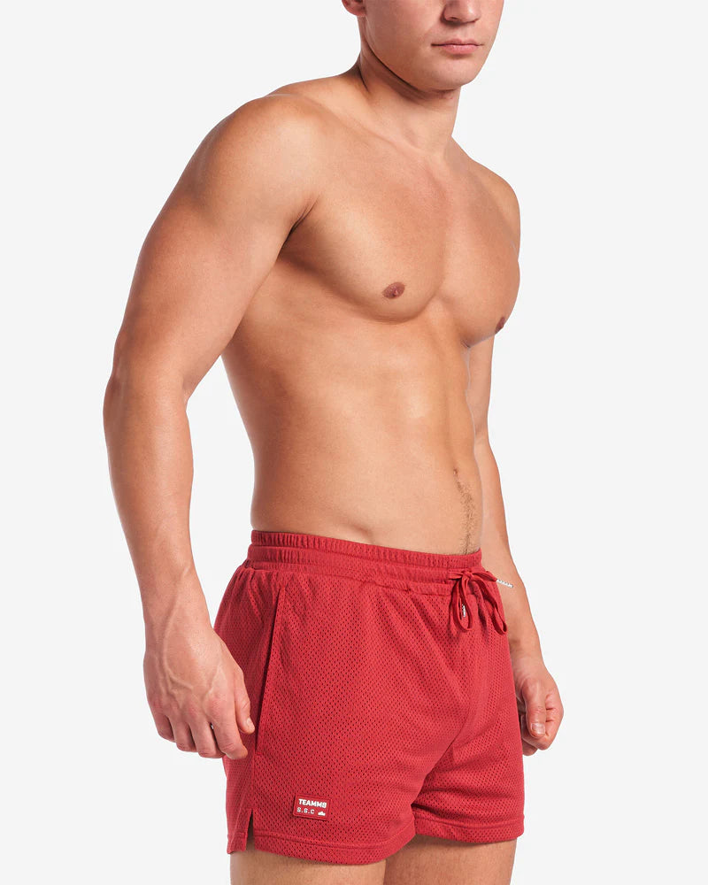 Teamm8 S.S.C 3 Mesh Shorts - Maroon Red - Breathable Athletic Shorts for Running, Gym & Casual Wear