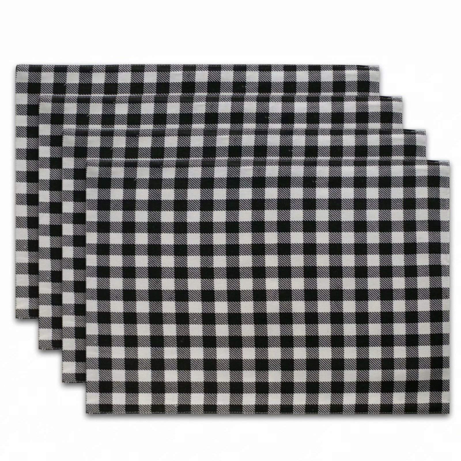 4-Piece Buffalo Check Christmas Placemats Set - Reversible Black & White Plaid Burlap & Cotton Holiday Table Mats for Dining Decor - Perfect for Christmas Dinner, Winter Parties & Festive Home Decorations