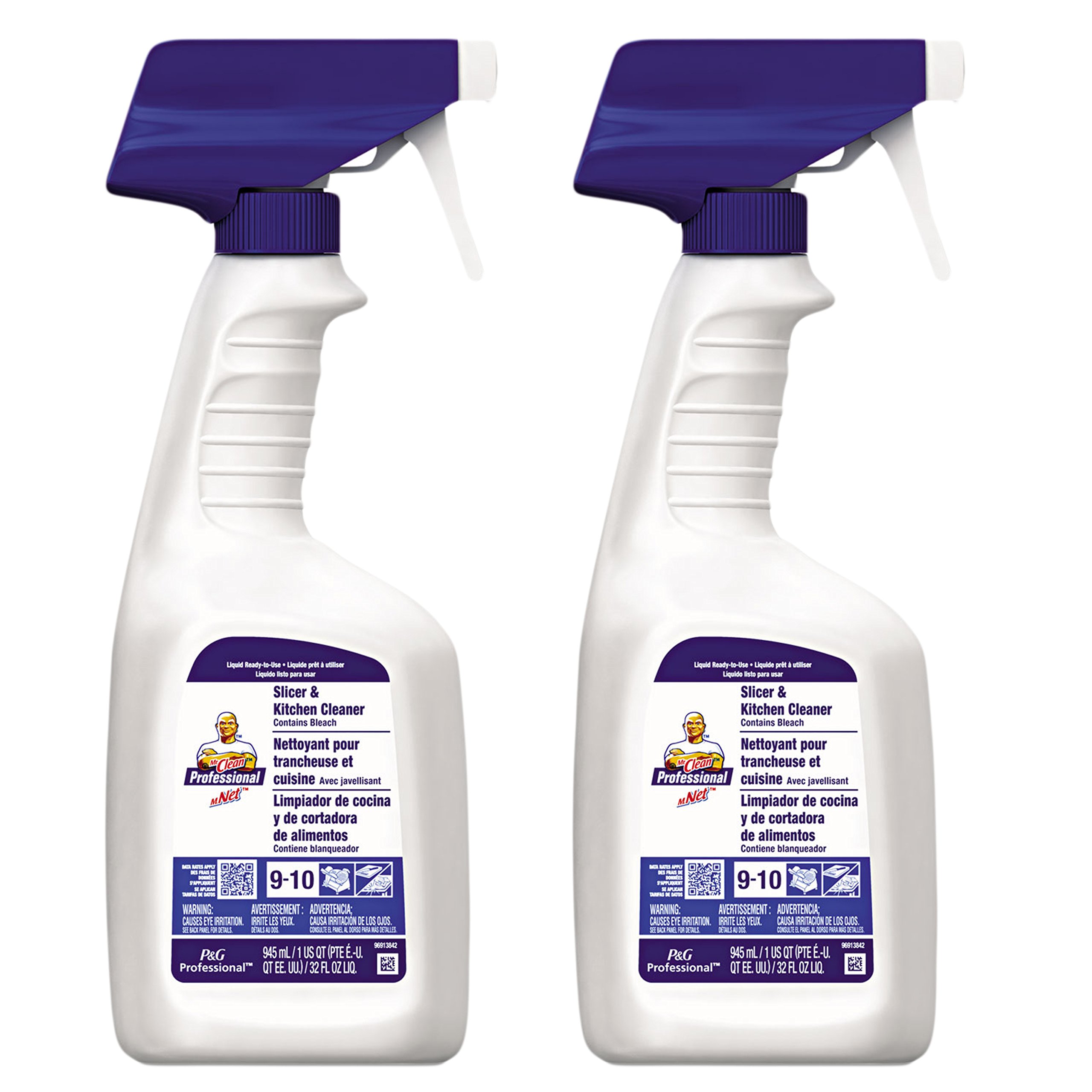 Mr. Clean Professional Slicer & Kitchen Cleaner with Bleach - 32 oz (2-Pack) | Multi-Surface Disinfectant for Countertops, Floors & Appliances | Heavy Duty Degreaser for Kitchen, Bathroom & Commercial Use