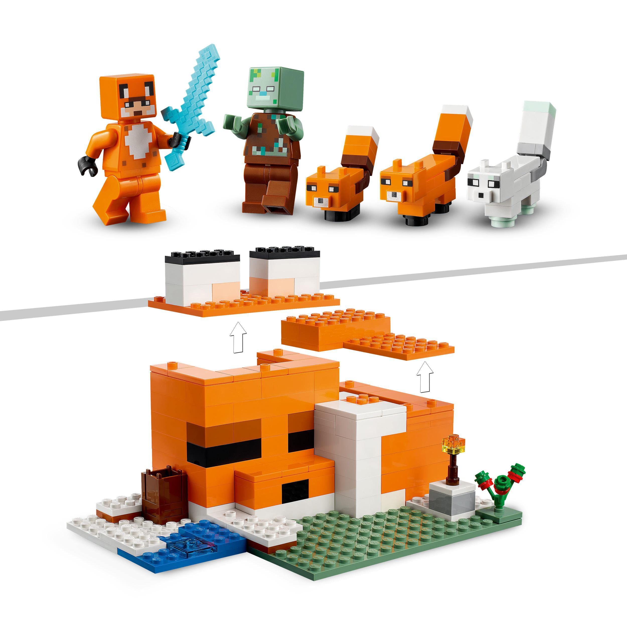 LEGO 21178 Minecraft The Fox Lodge Building Toy Set with Animal & Zombie Figures - Creative Construction Kit for Kids Ages 8+ | Perfect for Minecraft Fans, Birthday Gifts & Interactive Playtime