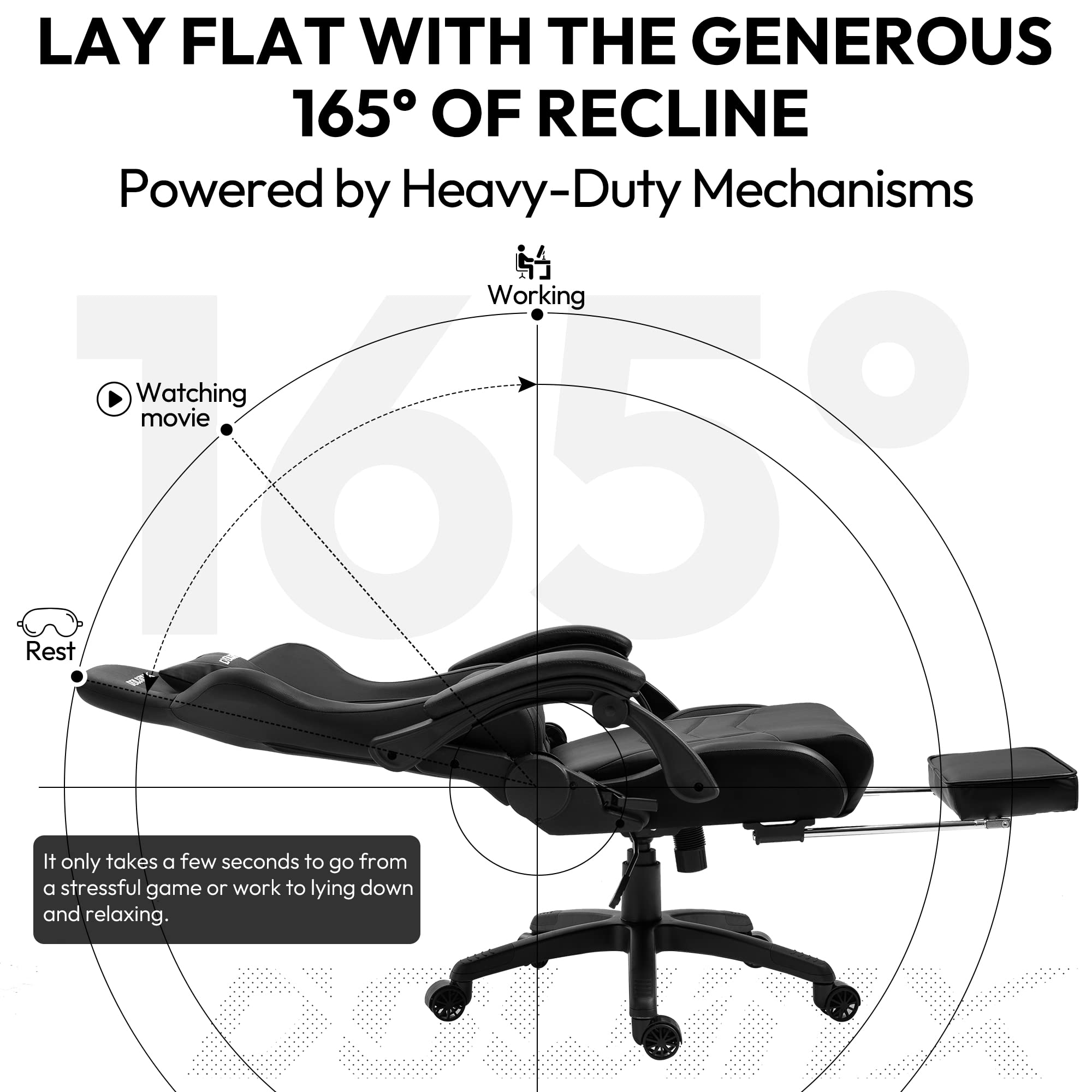 Dowinx Ergonomic Gaming Chair with Massage Lumbar Support & Footrest - Racing Style PU Leather Office Computer Chair for Esports Gamers (Black) | Perfect for Gaming Setup, Home Office & Streaming Studio