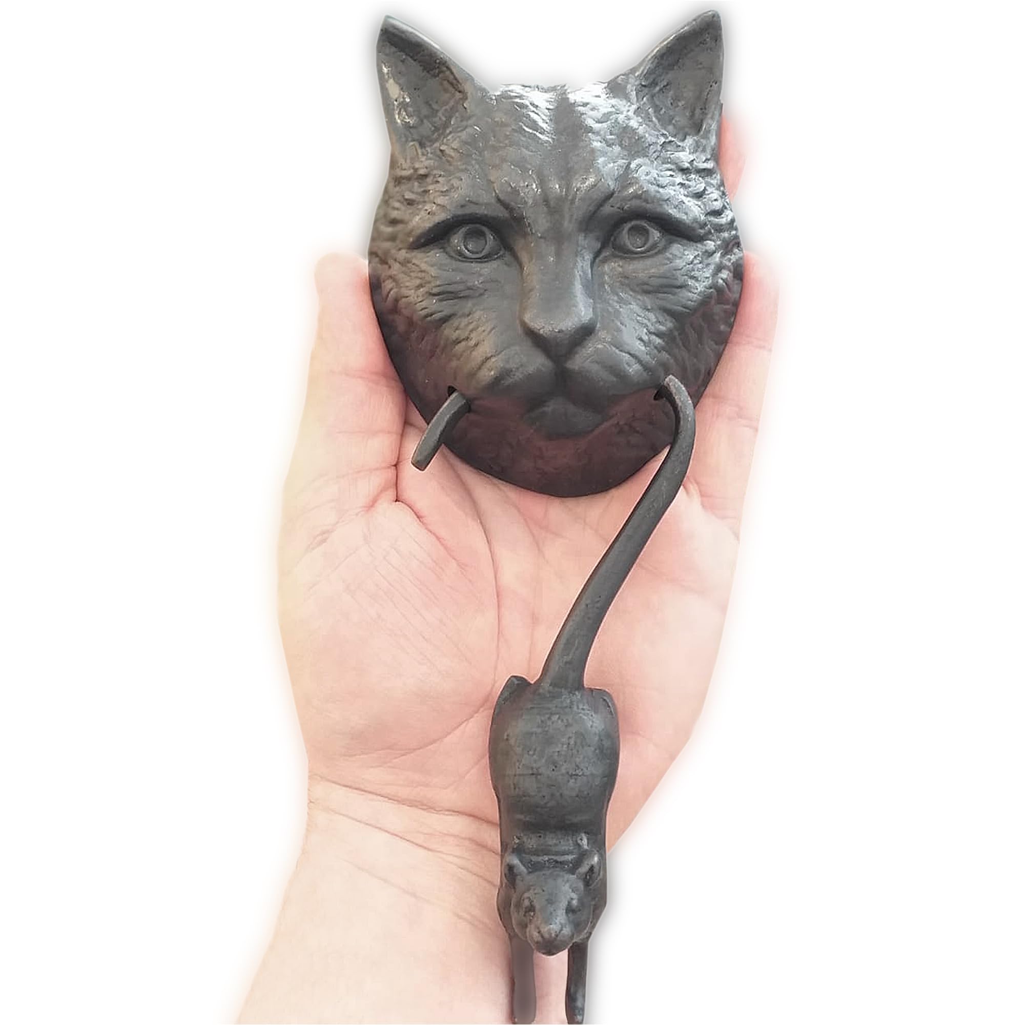 Solid Brass Cat and Mouse Door Knocker - 8.7 Inch Black Oxide Front Door Ornament for Home Decor | Vintage Style Housewarming Gift for Animal Lovers