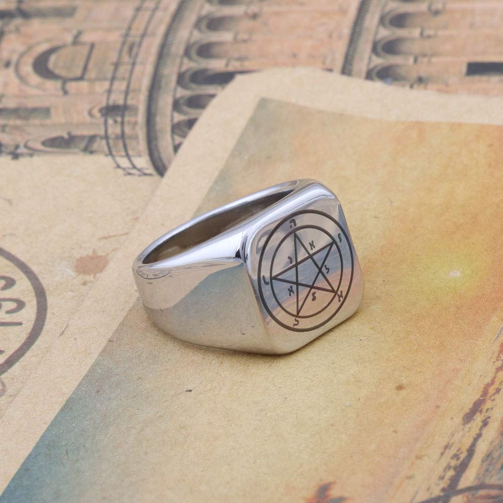 Engraved Pentacle of Mercury Ring - Stainless Steel Solomon Talisman for Protection & Success