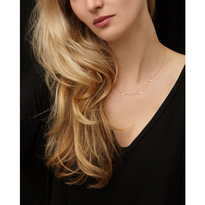 14K Yellow Gold Dangle Triangle Station Necklace for Women - Elegant Layering Jewelry for Everyday Wear & Special Occasions
