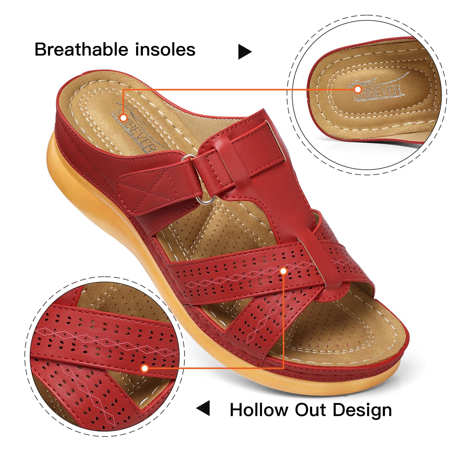 SHIBEVER Women's Comfortable Orthopedic Wedge Sandals - Slip-On Platform Sandals for Walking, Travel & Summer Outfits
