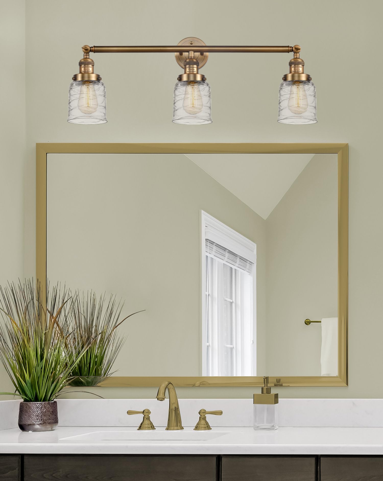 Bell 3-Light Bathroom Vanity Light Fixture in Satin Gold Finish (205-SG-G513) - Perfect for Modern Bathroom, Powder Room & Dressing Area Lighting