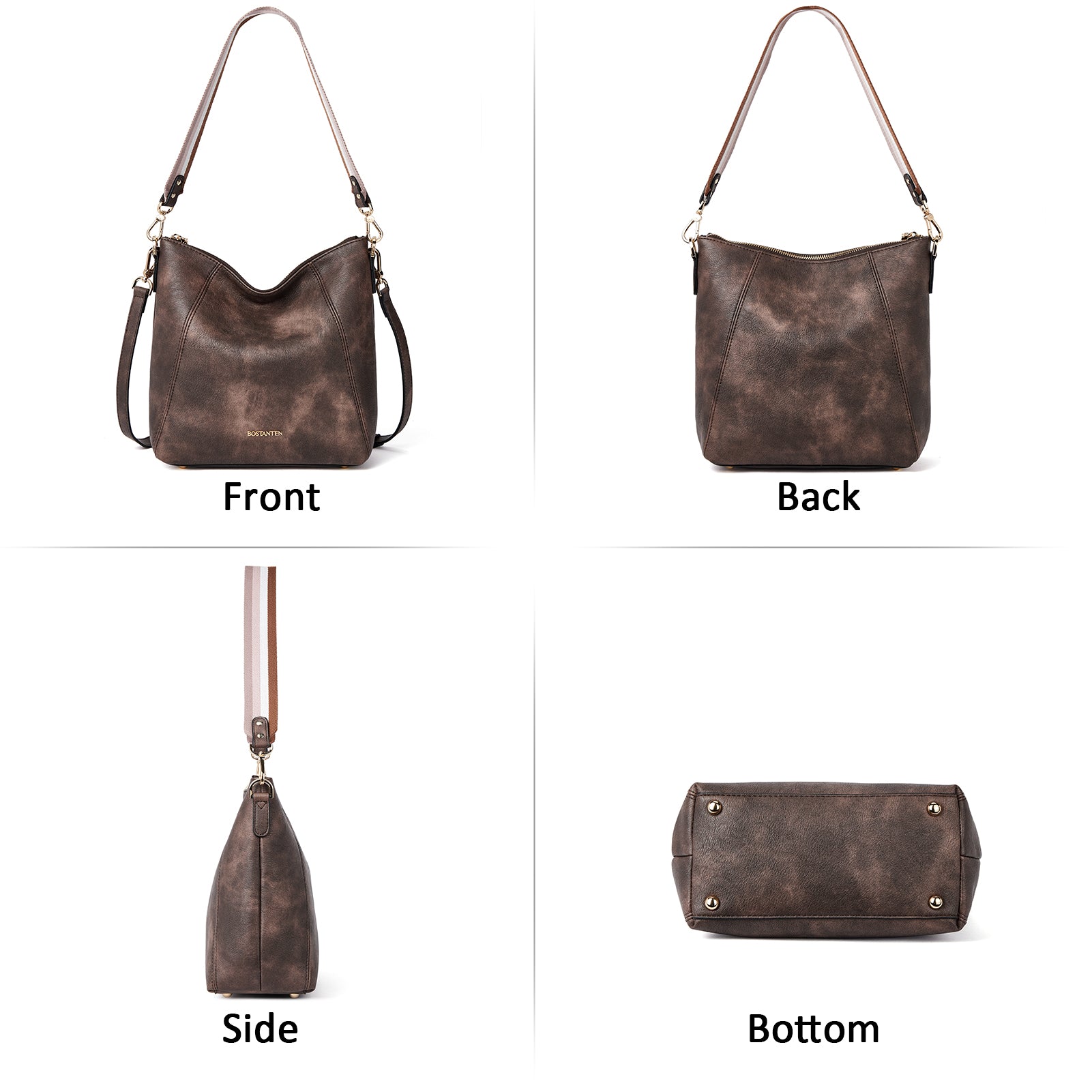 BOSTANTEN Genuine Leather Hobo Handbag for Women - Stylish Designer Shoulder & Crossbody Purse - Perfect for Work, Travel & Everyday Use