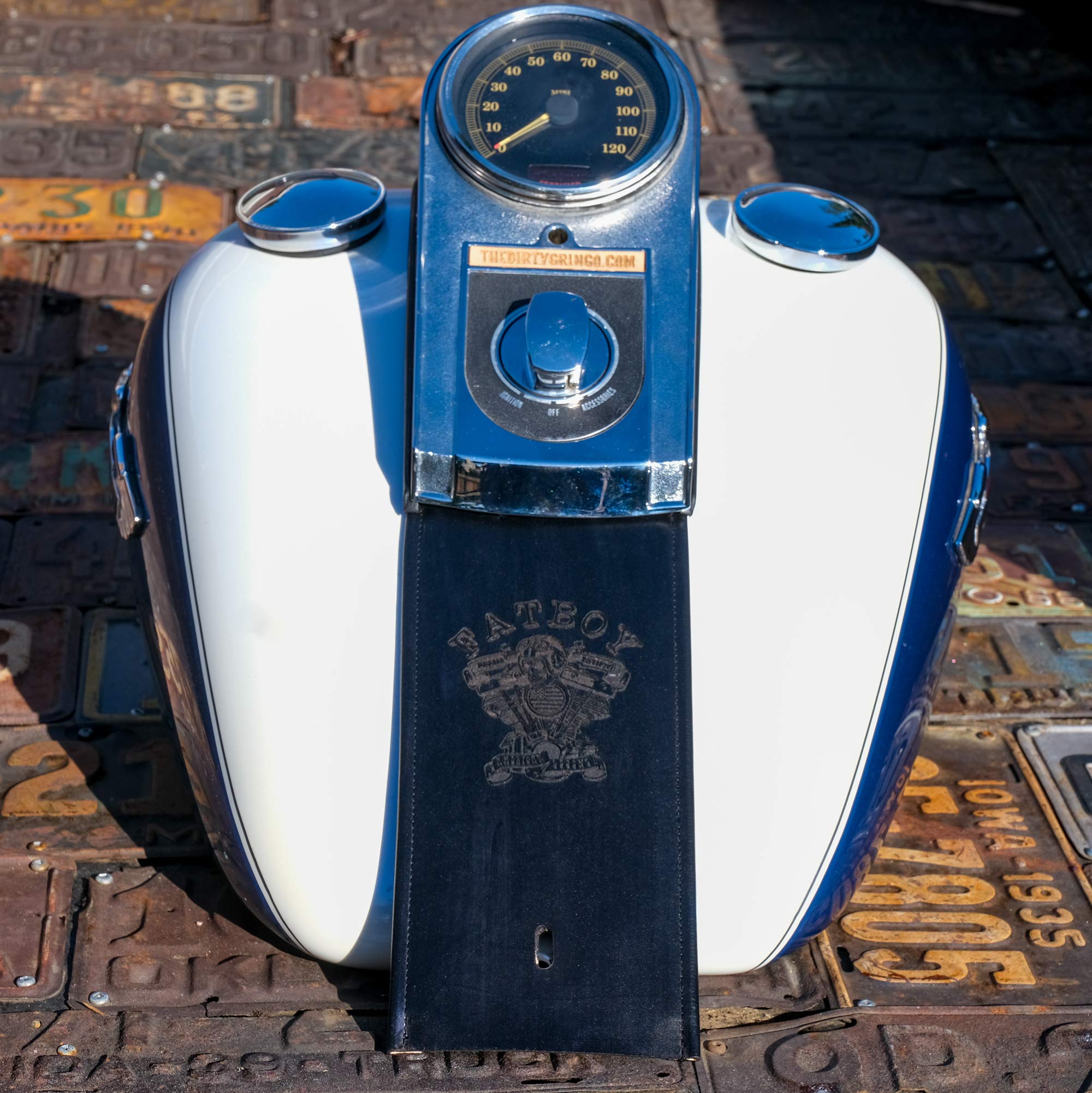 Dirty Gringo Fatboy Custom Leather Gas Tank Panel Bib for Harley Davidson Softail - Premium Motorcycle Accessory for Style & Protection on Rides