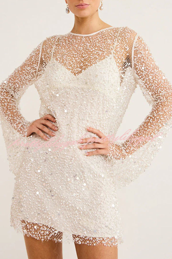 Sparkle and Shine Sequins & Pearls Mini Party Dress with Detachable Slip - Perfect for Cocktail Parties, Prom, and Evening Events