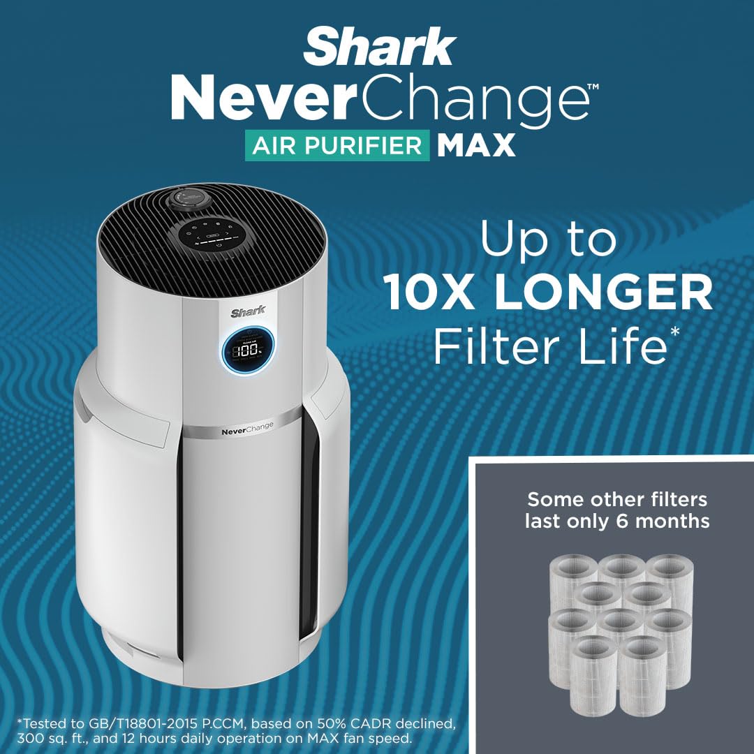 Shark HP302 Air Purifier with NeverChange HEPA Filter (5-Year Lifespan) - Covers 1400 Sq.Ft, Eliminates 99.98% Dust & Allergens, Odor Neutralizer - Perfect for Large Bedrooms, Living Rooms & Offices (Renewed)
