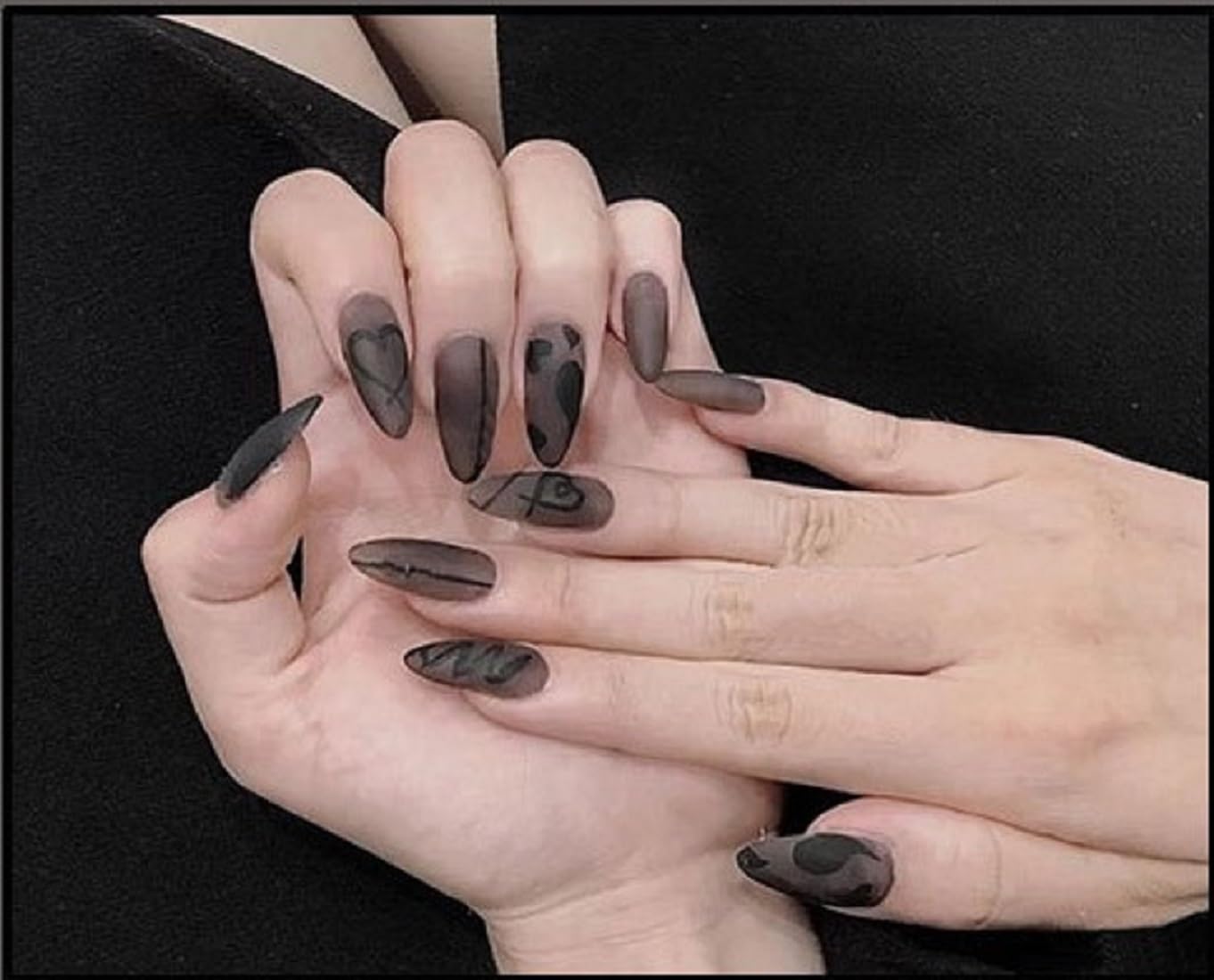 Secret Lives® 24Pcs Acrylic Press On Nails - Almond Shape Fake Nails Extension with Black & Brown Design, Includes Glue & Stickers - Perfect for Parties, Weddings, and Everyday Glam