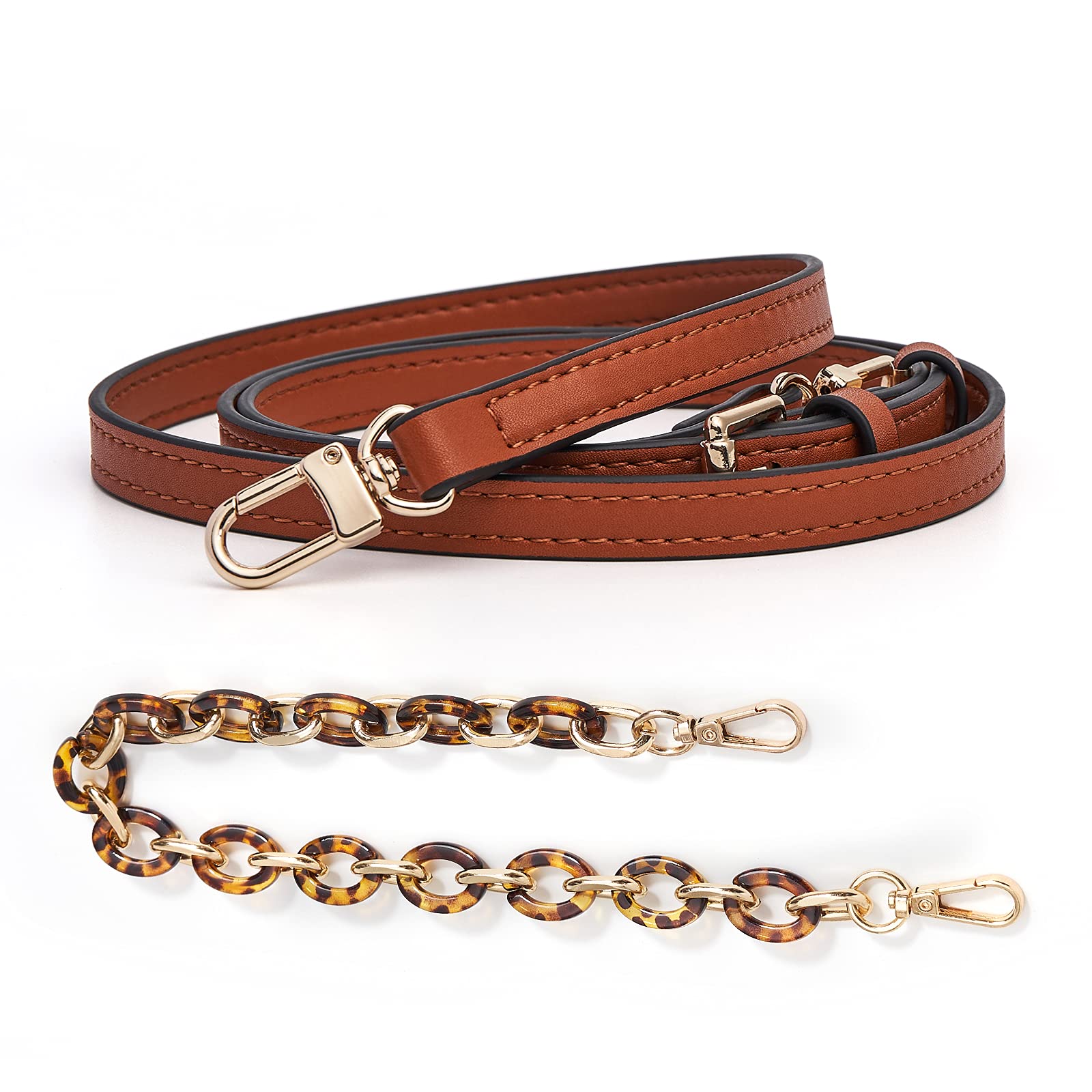 Vercord Leather Purse Straps - Adjustable Crossbody & Shoulder Bag Replacement Strap with Leopard Print Chain | Handbag Making Accessories for DIY, Fashion & Everyday Use