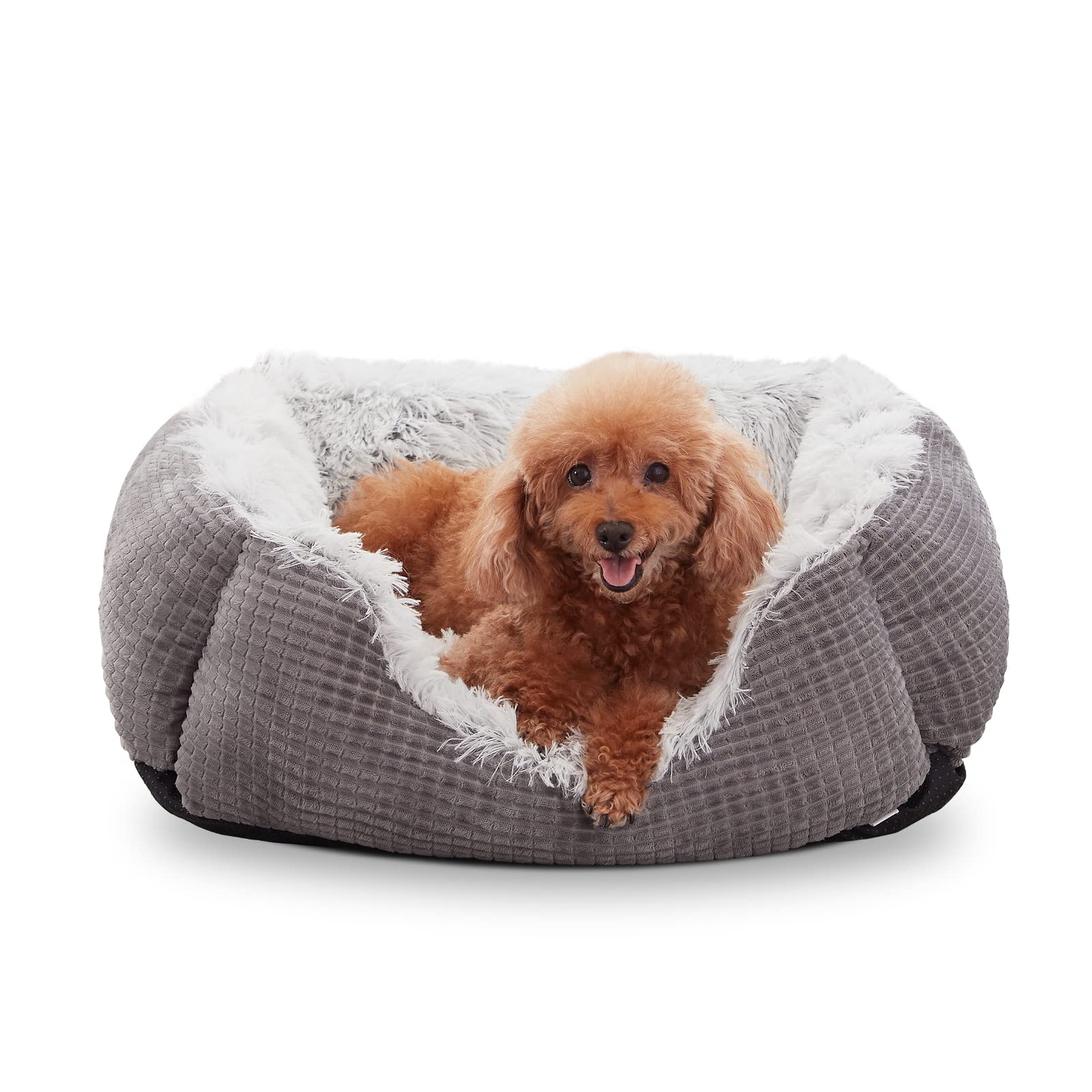 FURTIME Washable Medium Dog Bed - Ultra Soft Plush Flannel Calming Pet Bed for Anxious Dogs, Machine Washable, Grey - Perfect for Crates, Kennels & Home Use