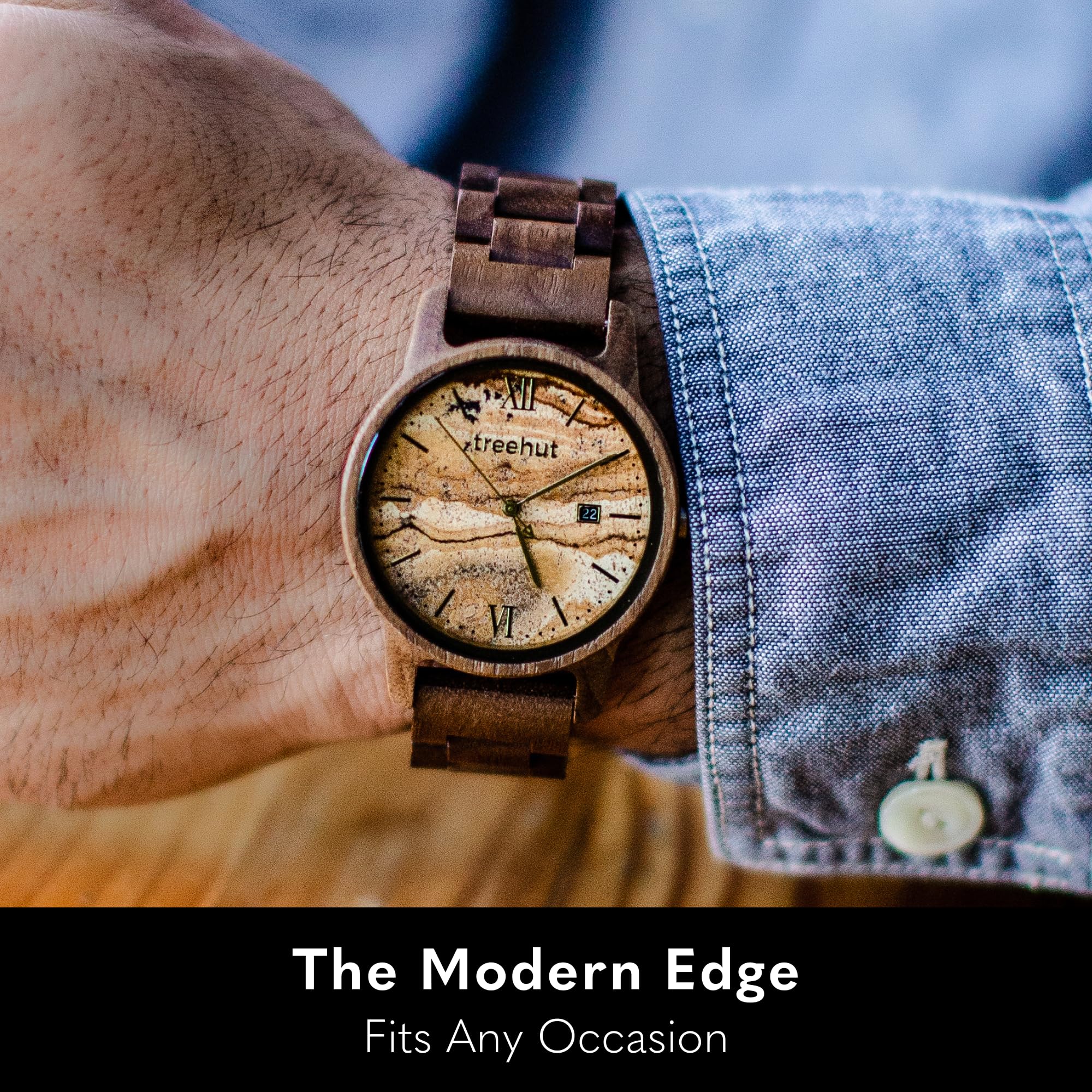 Premium Wooden Watch for Men - Real Wood Strap, Stainless Steel Clasp & Japanese Quartz Movement - Date Display Analog Wristwatch in Gift Box | Perfect for Business, Casual Wear & Anniversary Gifts