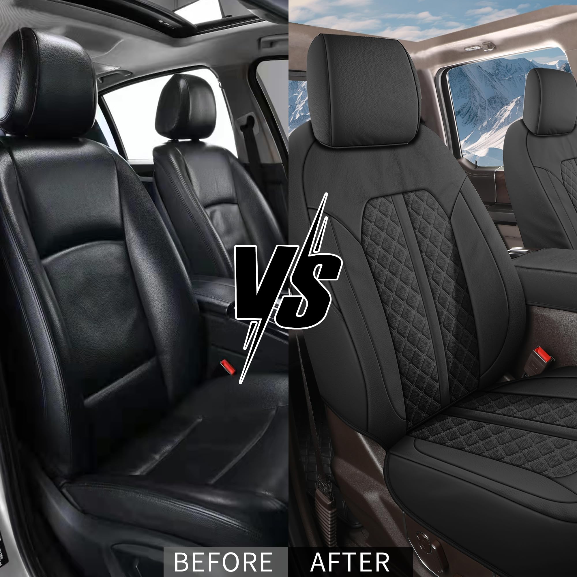 Premium Leather Seat Covers for 2005-2015 Toyota Tacoma - Waterproof Custom Fit Front Seat Protectors (Double & Crew Cab) - Durable Black Car Accessories for Off-Roading, Commuting & Road Trips