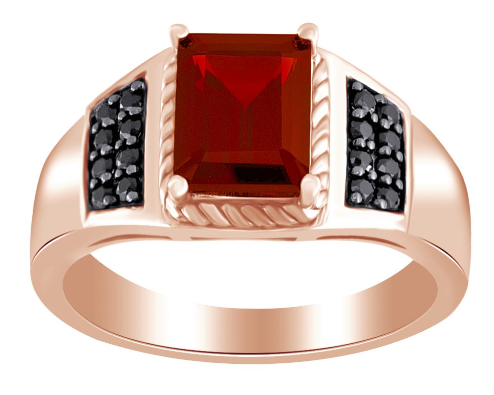 **3.16 Ct Emerald Cut Simulated Garnet & Black Spinel Men's Wedding Band Ring - 14k Gold Over Sterling Silver - Elegant Jewelry Gift for Him - Perfect for Anniversaries, Engagements & Special Occasions**