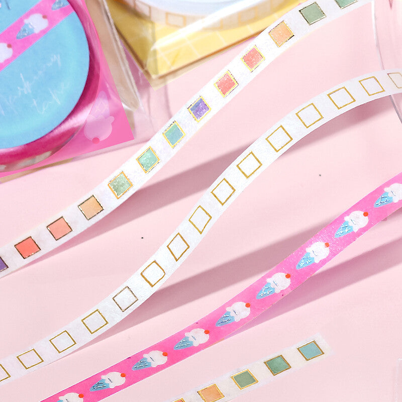 Basic Check Box Slim Washi Tape - Decorative Japanese Paper Tape for Scrapbooking, Journaling, Planner Decor, Gift Wrapping & DIY Crafts