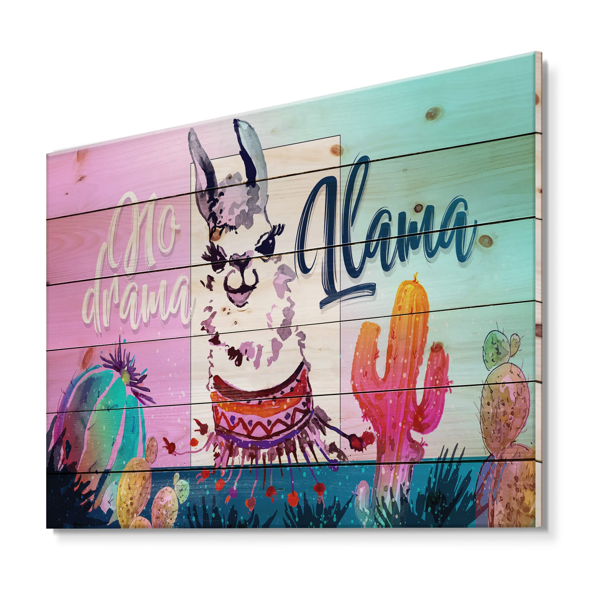 No Drama Llama Wood Wall Art for Kids - Pink Animal Decor, Large Printed Pine Wood Panel - Perfect for Nursery, Playroom & Children's Bedroom Decor